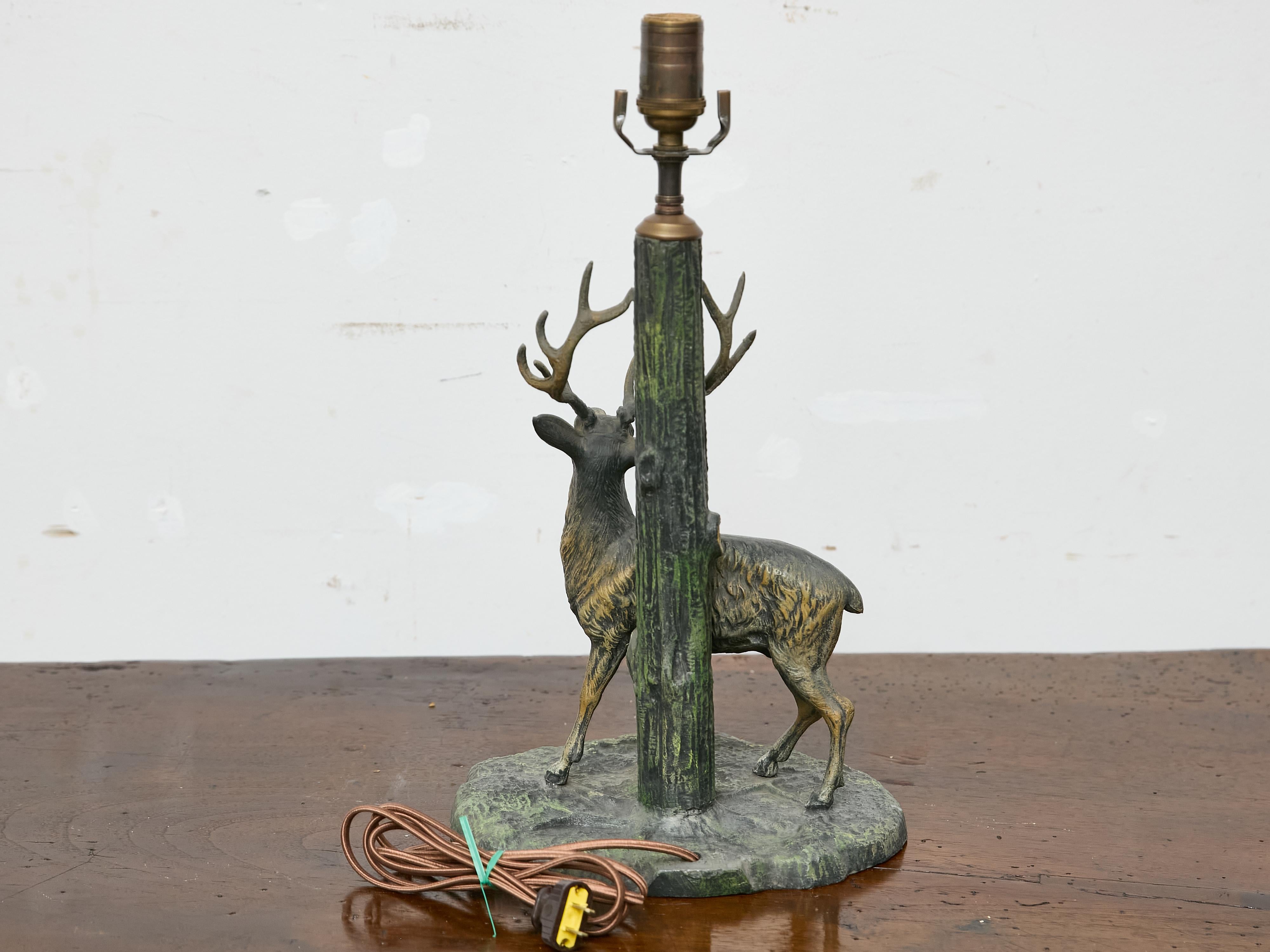 Bronze American 19th Century Stag Sculpture Converted into Table Lamp For Sale