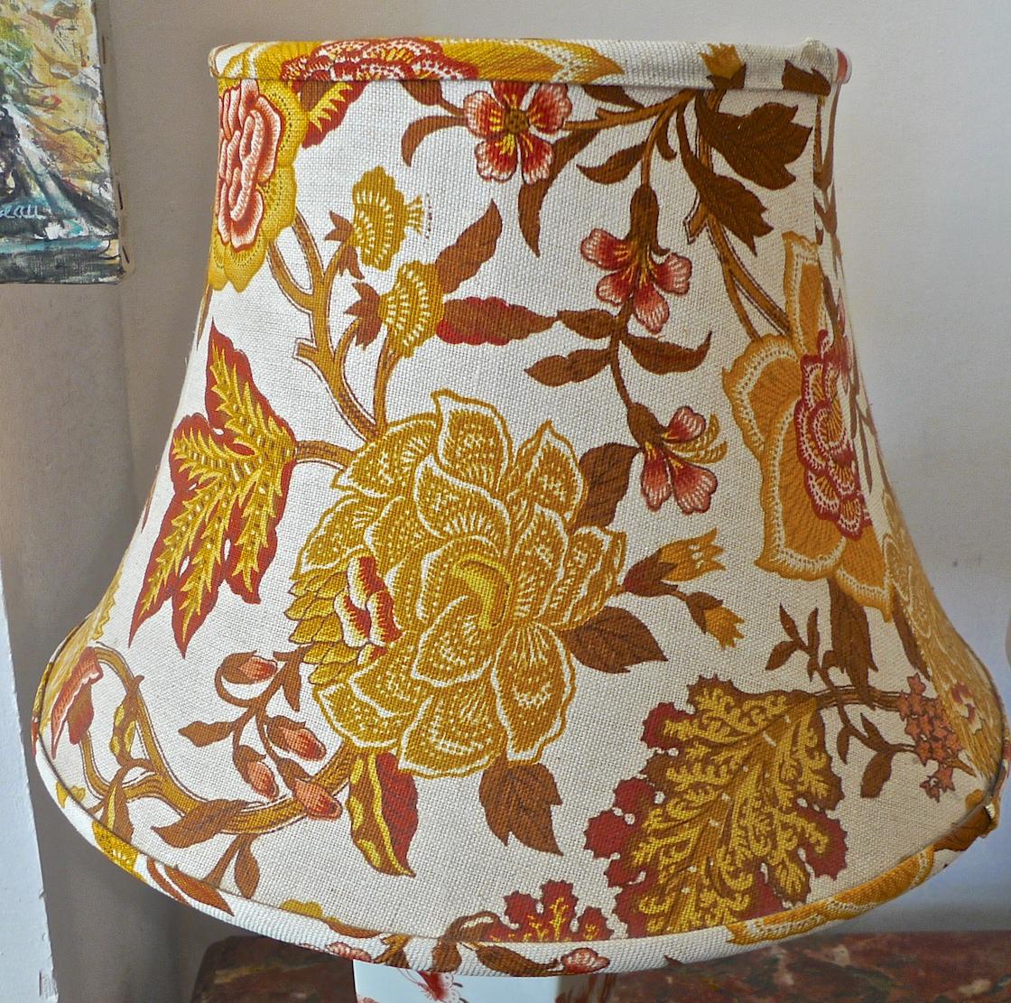 American 20th Century Painted Porcelain Vase Converted to a Table Lamp and Shade In Good Condition In Santa Monica, CA