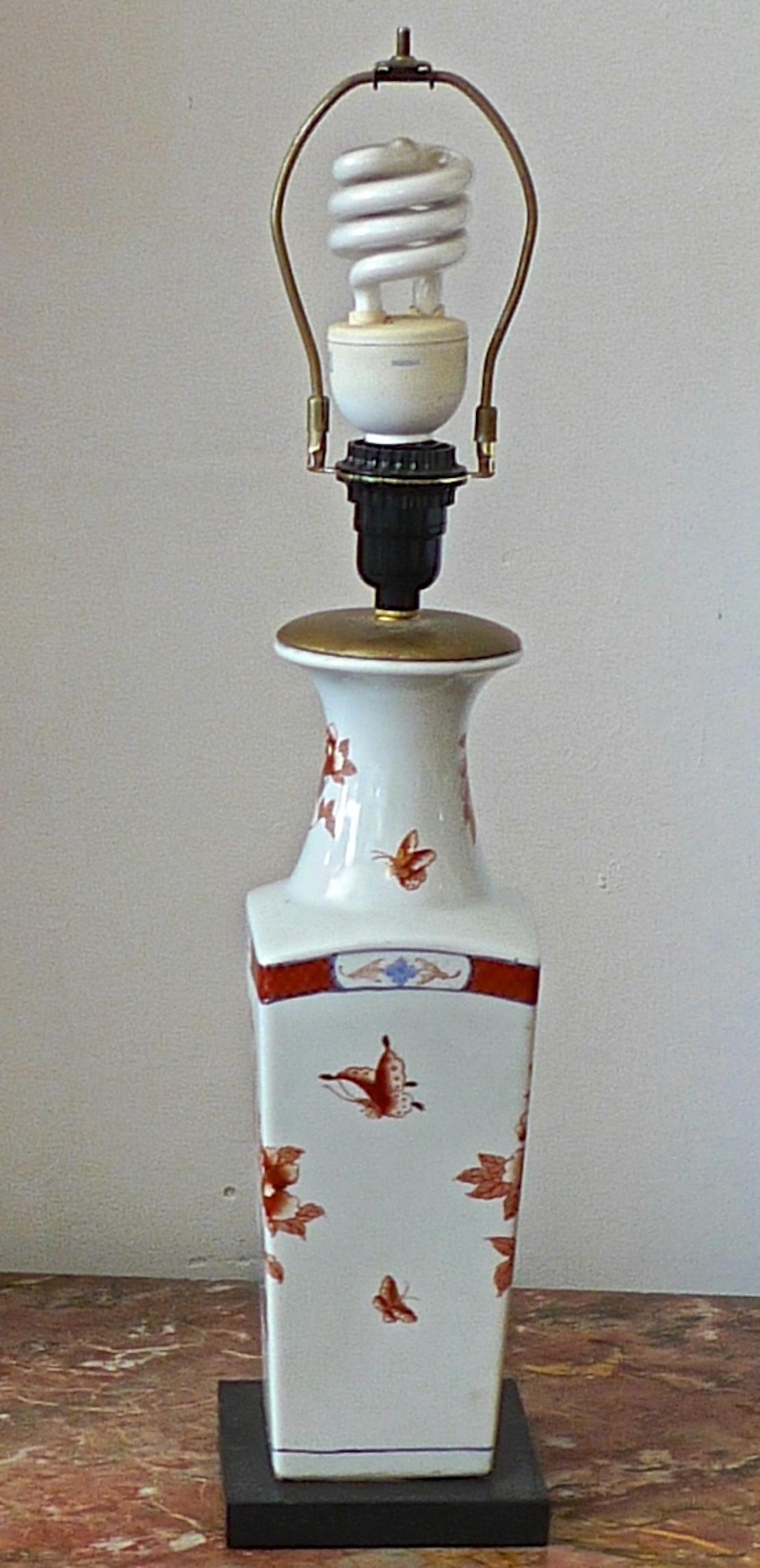 American 20th Century Painted Porcelain Vase Converted to a Table Lamp and Shade 1