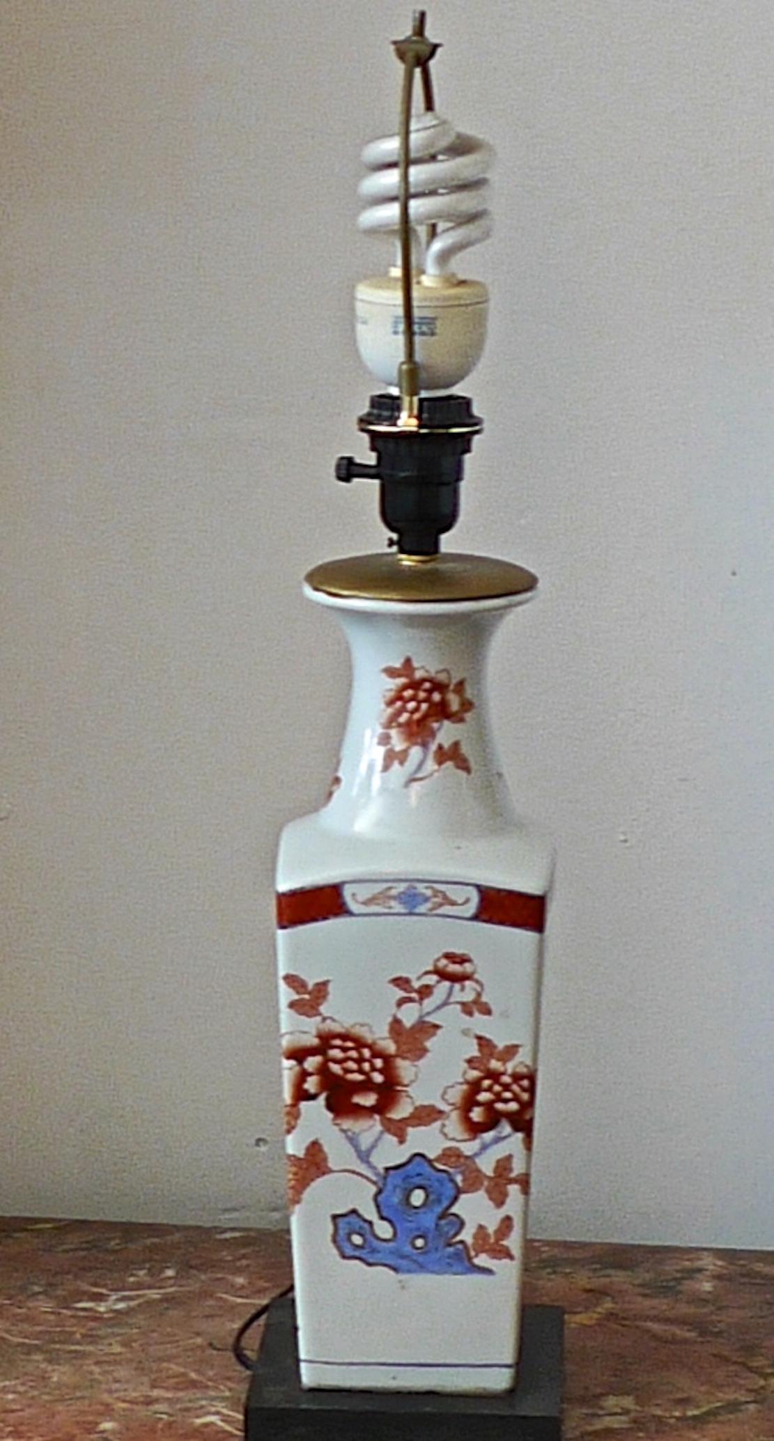 American 20th Century Painted Porcelain Vase Converted to a Table Lamp and Shade 2