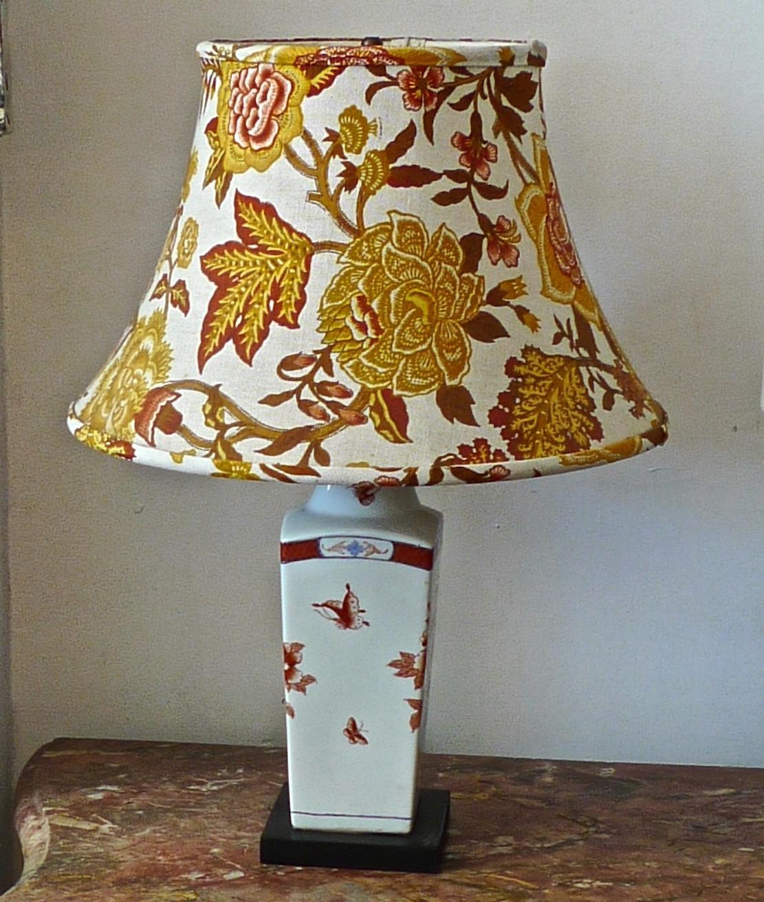 American 20th Century Painted Porcelain Vase Converted to a Table Lamp and Shade 4