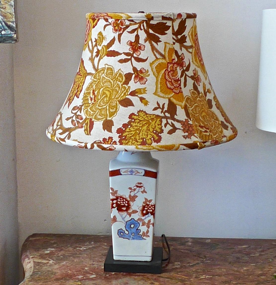 American 20th Century Painted Porcelain Vase Converted to a Table Lamp and Shade 5