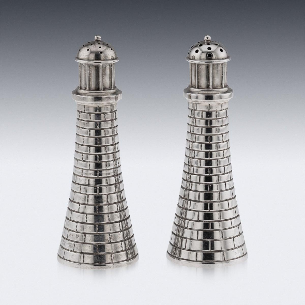 Pareja De Sales De Faro De Plata Maciza Estadounidenses Del Siglo XX, Gorham c.1900 en Bueno estado para la venta en Royal Tunbridge Wells, Kent
