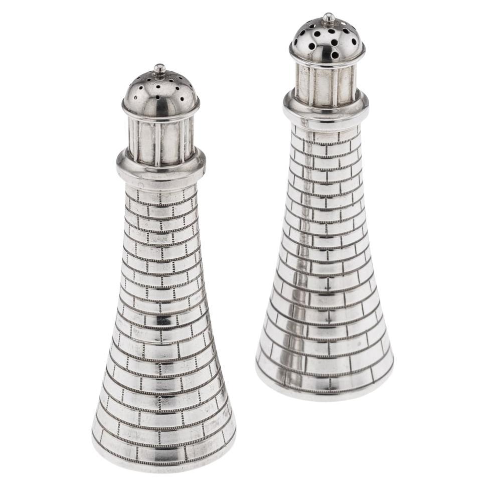 American 20th Century Pair Of Solid Silver Lighthouse Salts, Gorham c.1900