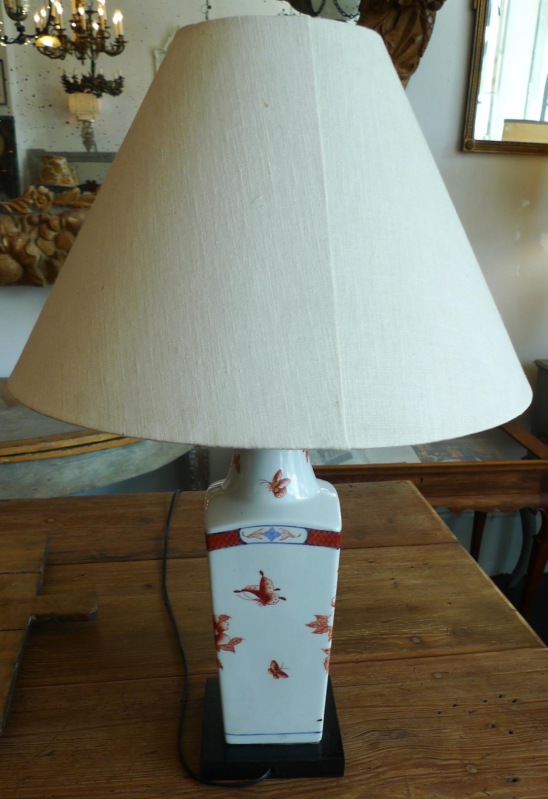 American 20th Century Painted Porcelain Vase Adapted into a Table Lamp and Shade 9