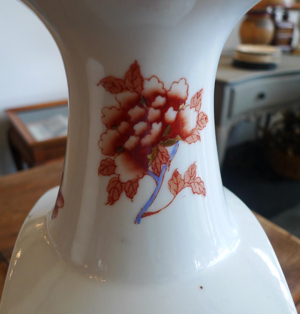 American 20th Century Painted Porcelain Vase Adapted into a Table Lamp and Shade 2