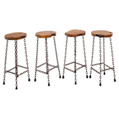 American 20th Century Wood Slab and Chain Links Stools, Sold Each