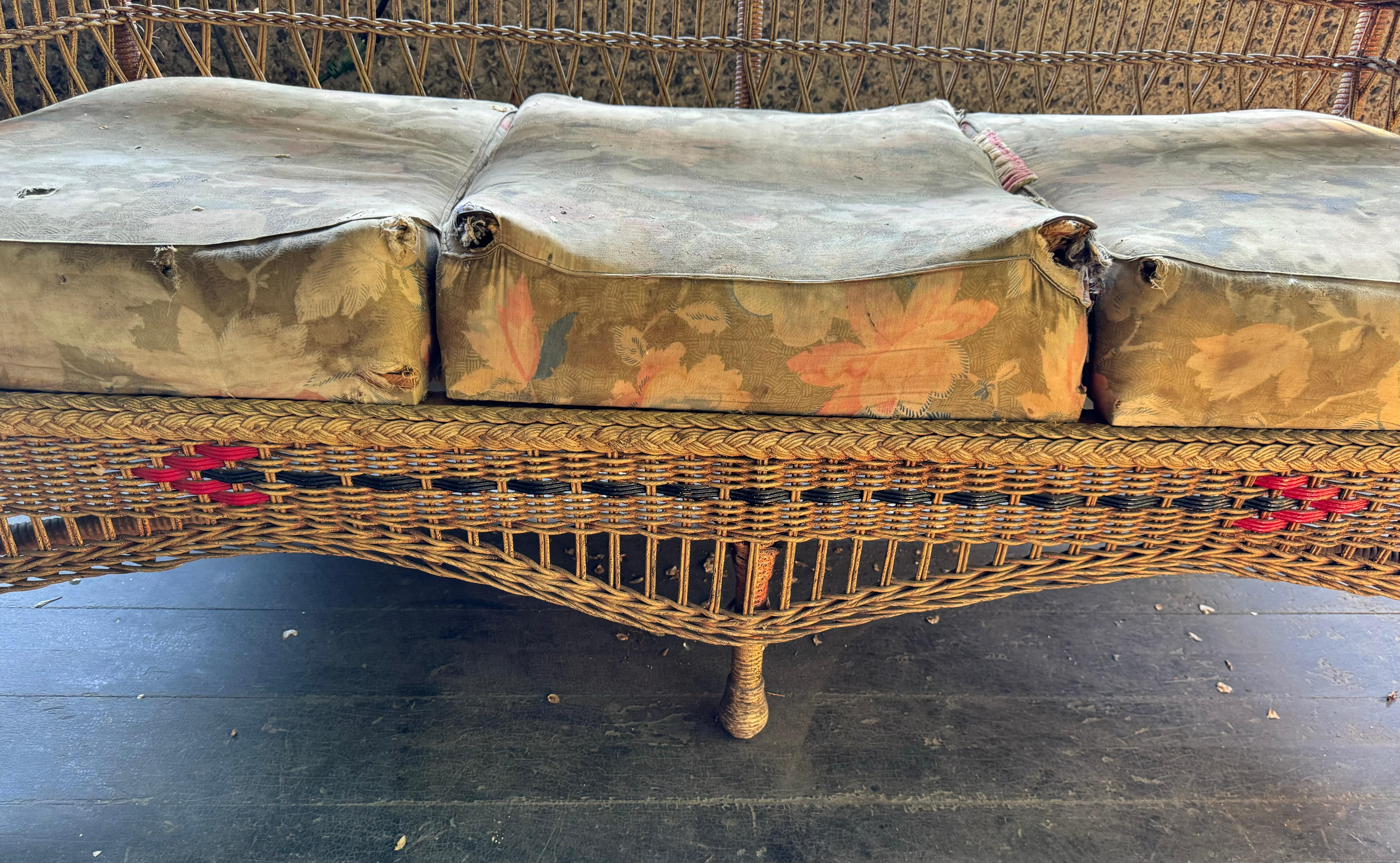 Art Deco American 3-Piece aRT deco Stick Wicker / Reed Living Room Set For Sale
