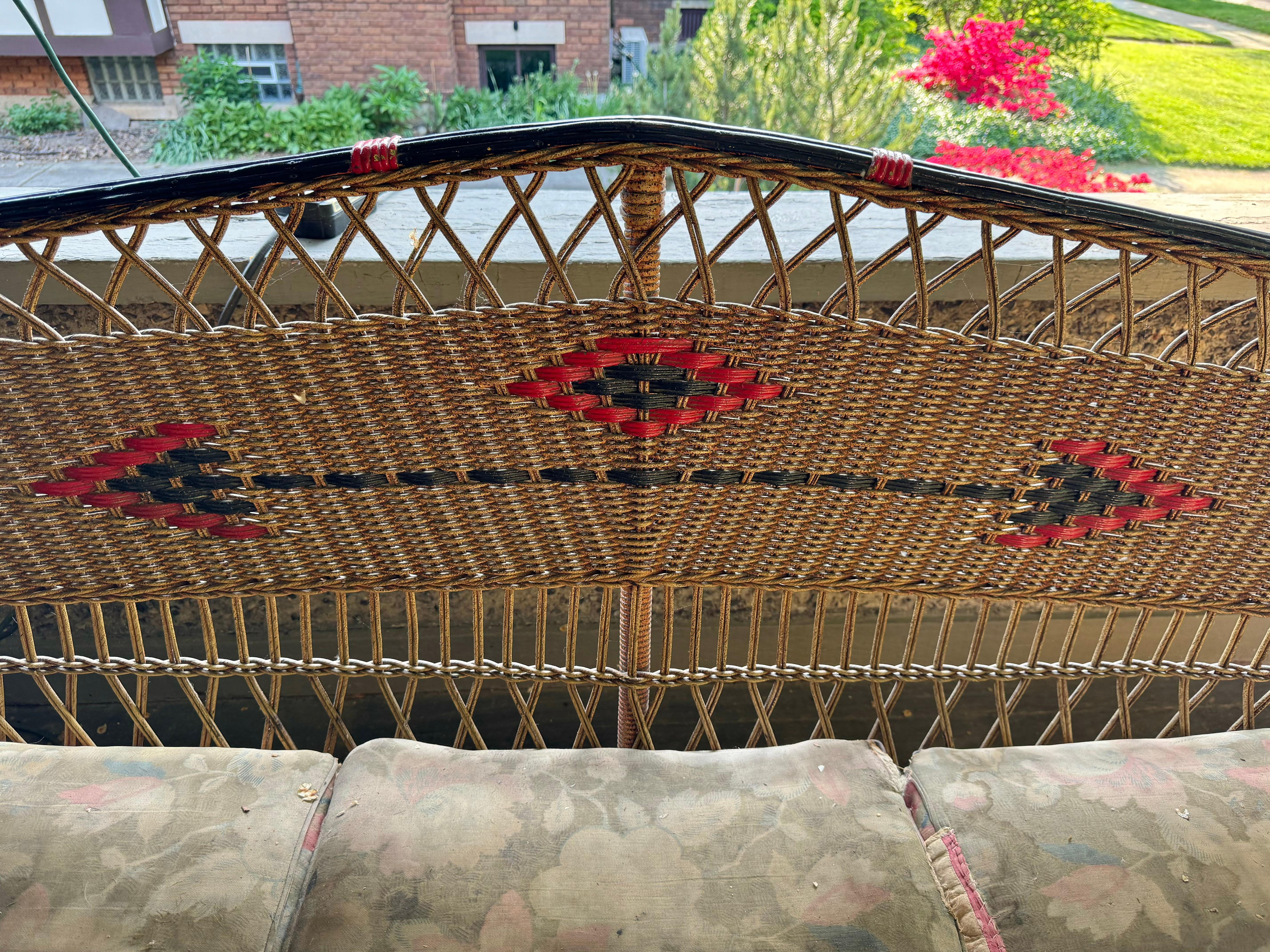 Hand-Painted American 3-Piece aRT deco Stick Wicker / Reed Living Room Set For Sale