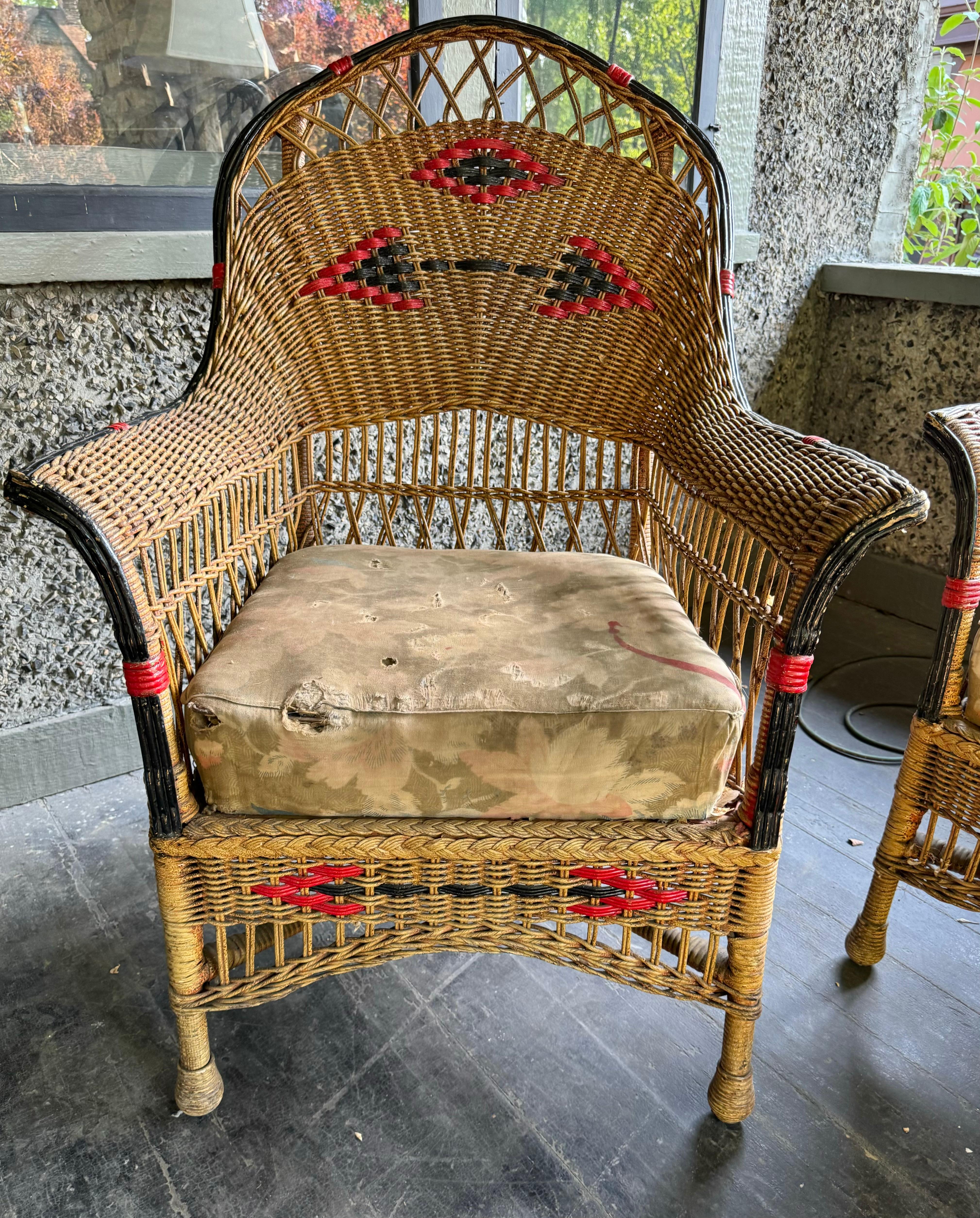 American 3-Piece aRT deco Stick Wicker / Reed Living Room Set In Good Condition For Sale In Buffalo, NY