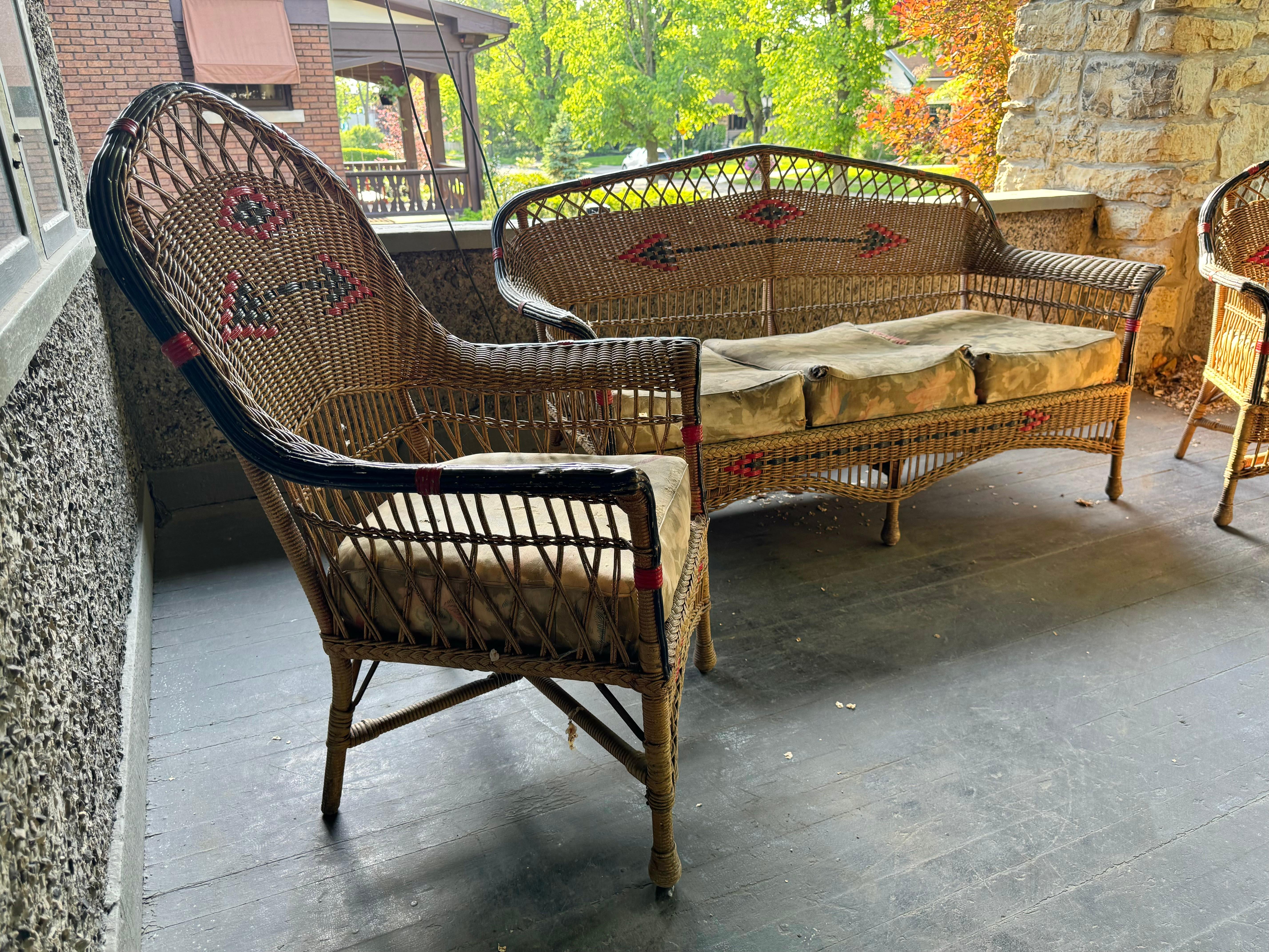 American 3-Piece aRT deco Stick Wicker / Reed Living Room Set For Sale 1