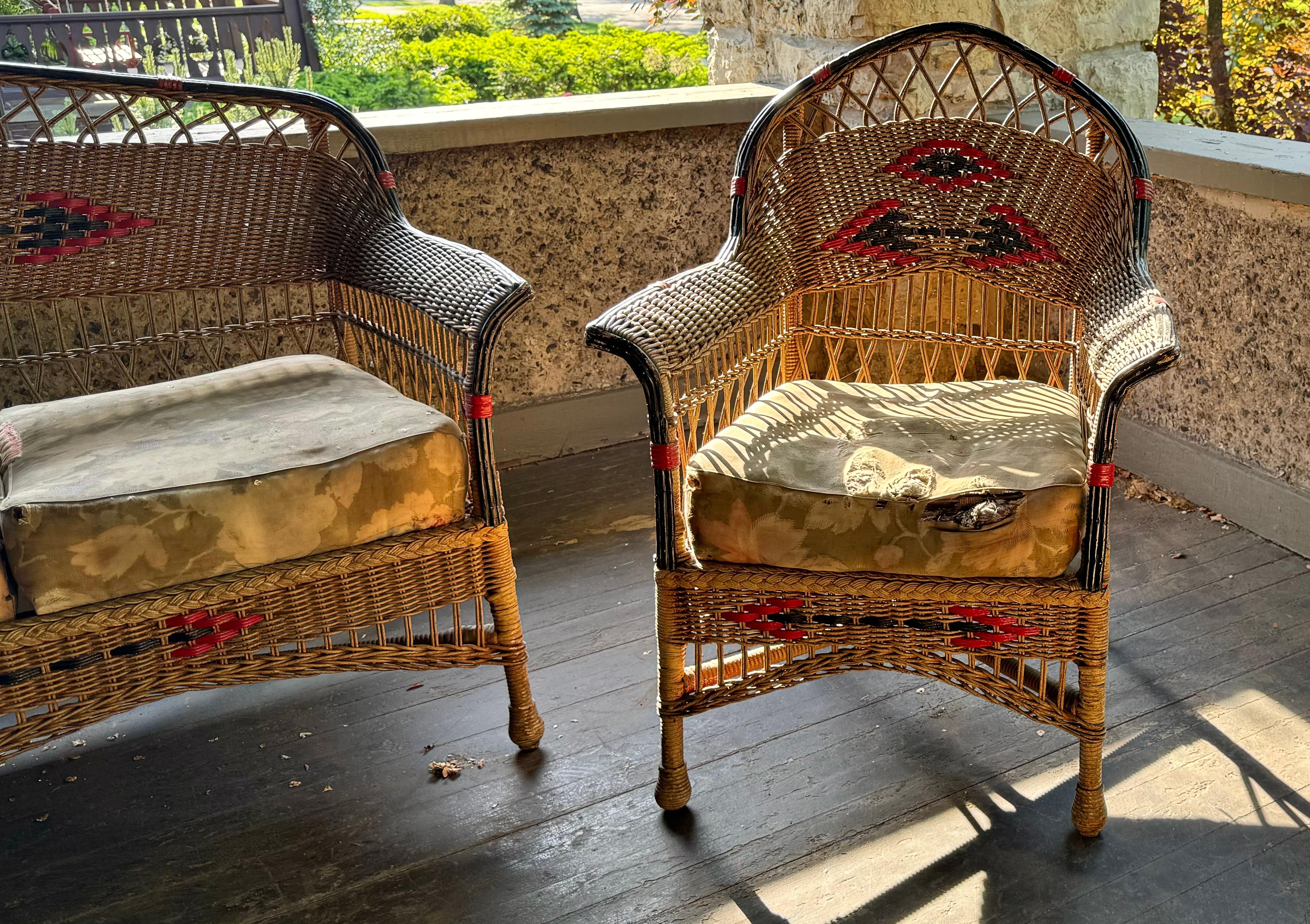 American 3-Piece aRT deco Stick Wicker / Reed Living Room Set For Sale 3