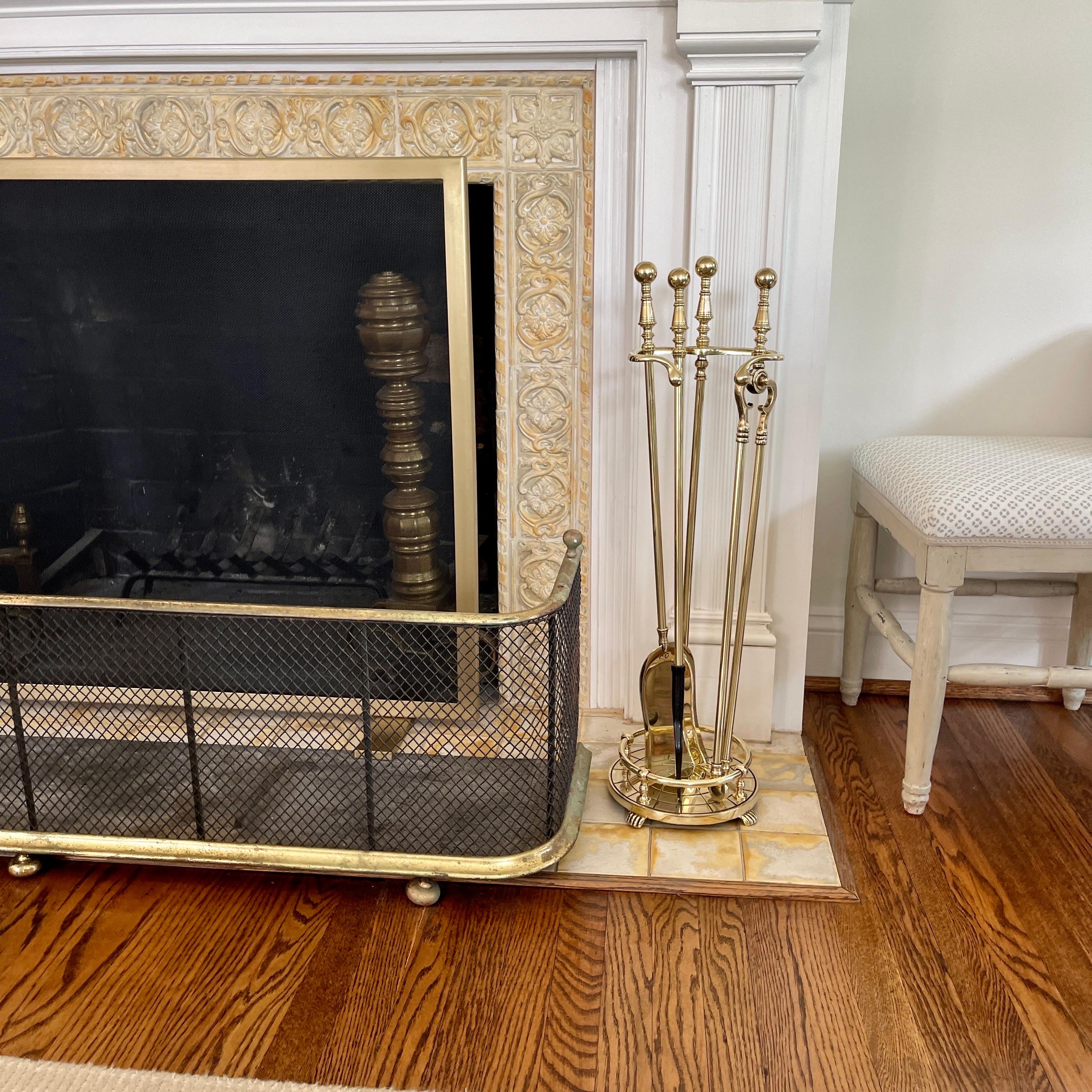 American 3 Piece Set of Brass Fireplace Tools with Spider Web Decor For Sale 12