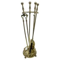 Used American 3 Piece Set of Brass Fireplace Tools with Spider Web Decor