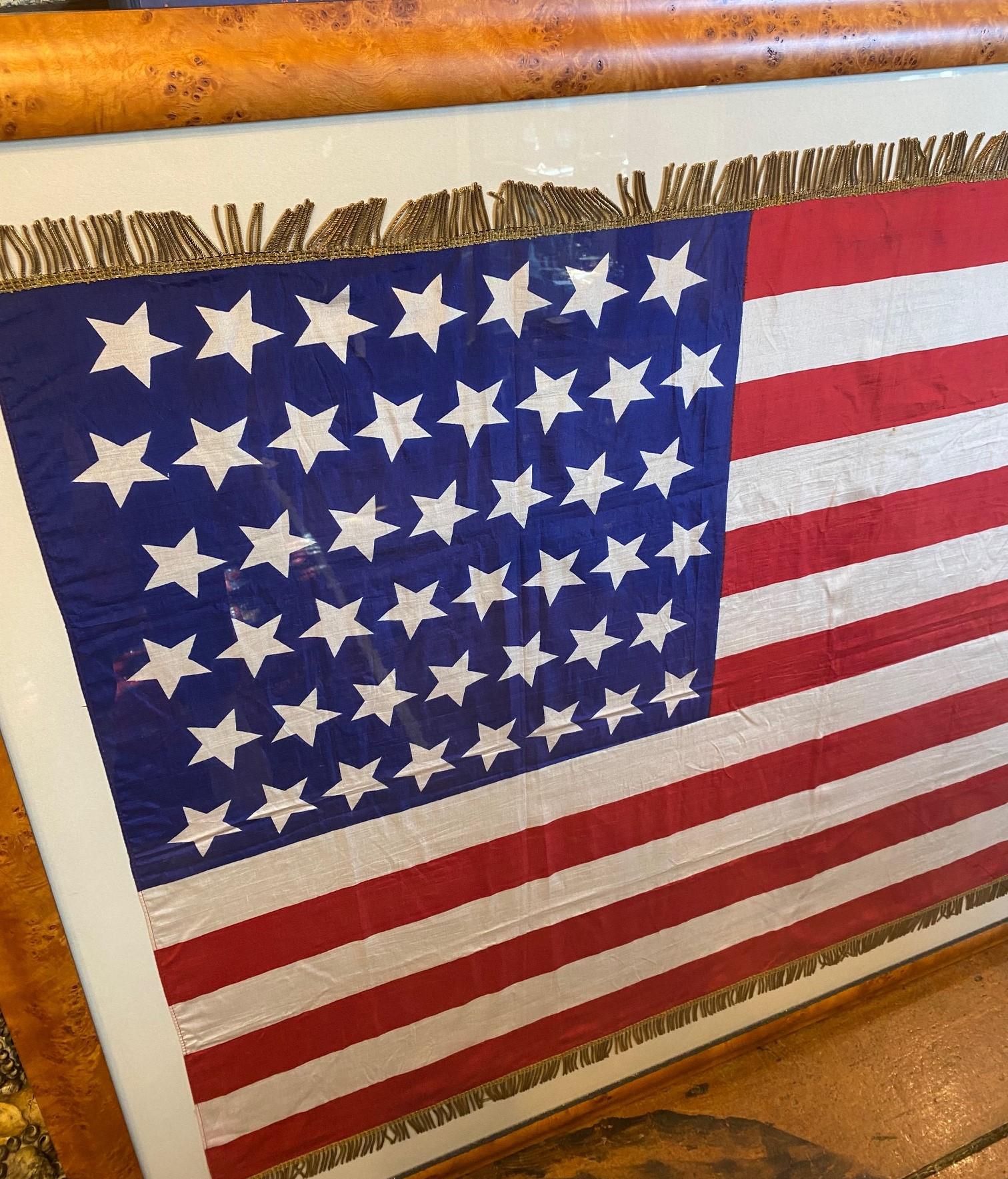 Linen Large American 45 Star Flag with Gilt Metallic Fringe, circa 1896