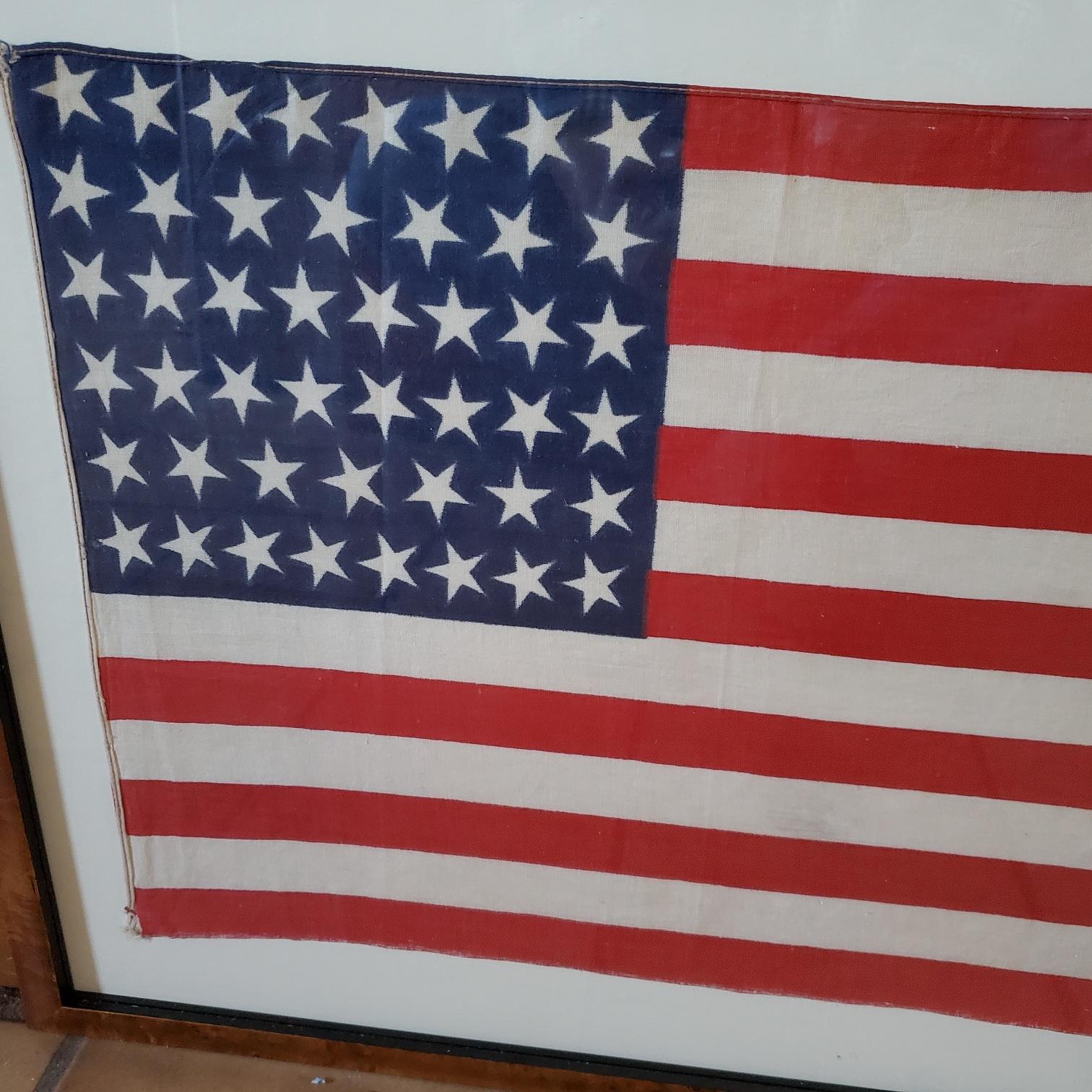 Antique American 46 Star Flag, circa 1908, a period linen flag made in the 