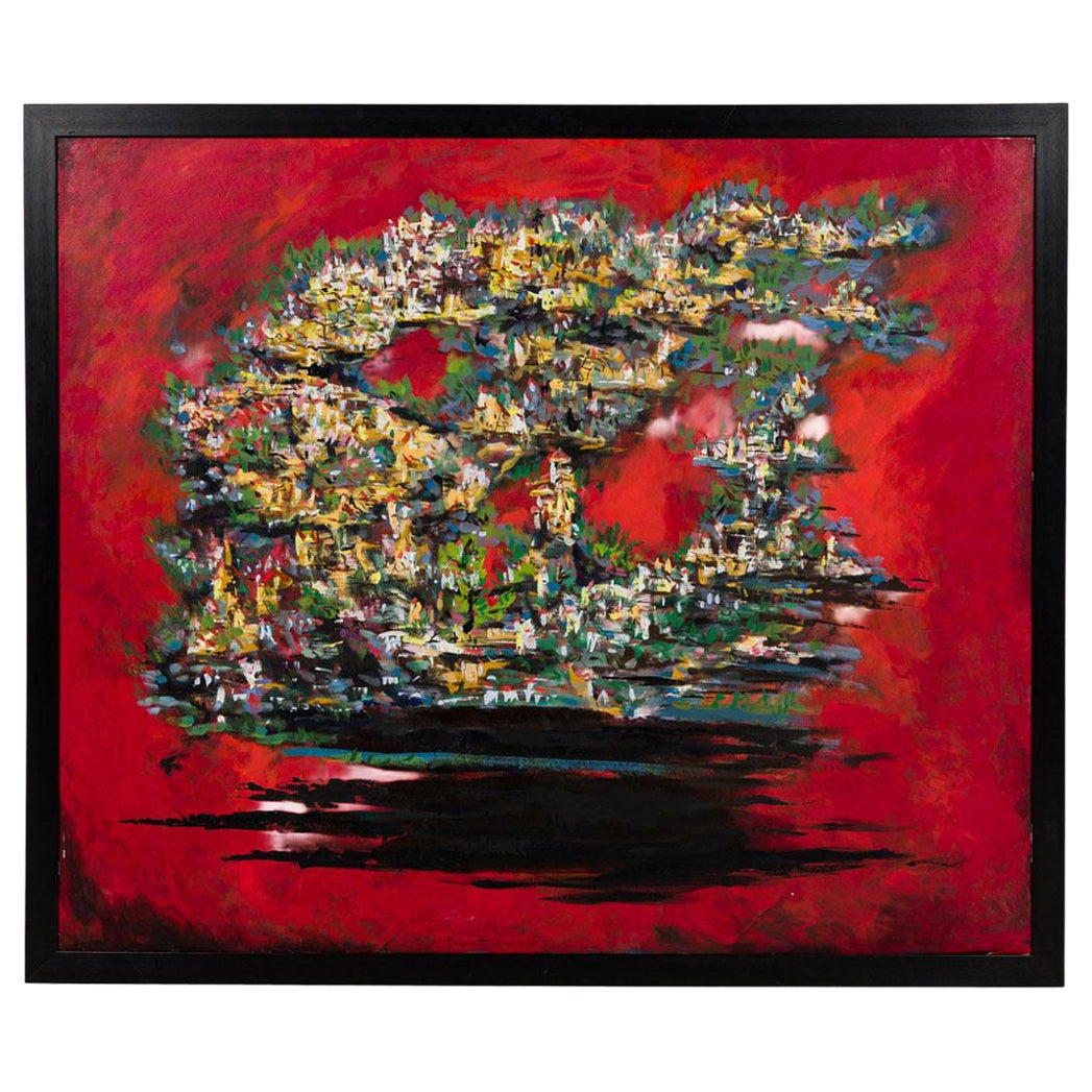 American Acrylic on Canvas Painting of an Abstract Topographic Cityscape For Sale