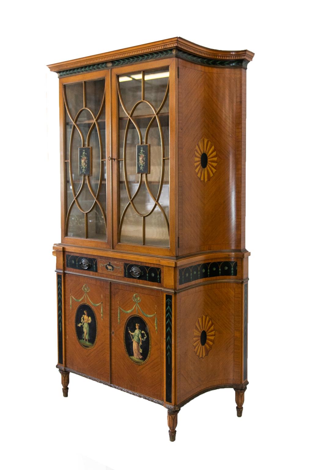 Hand-Painted American Adam Style Satinwood Cabinet