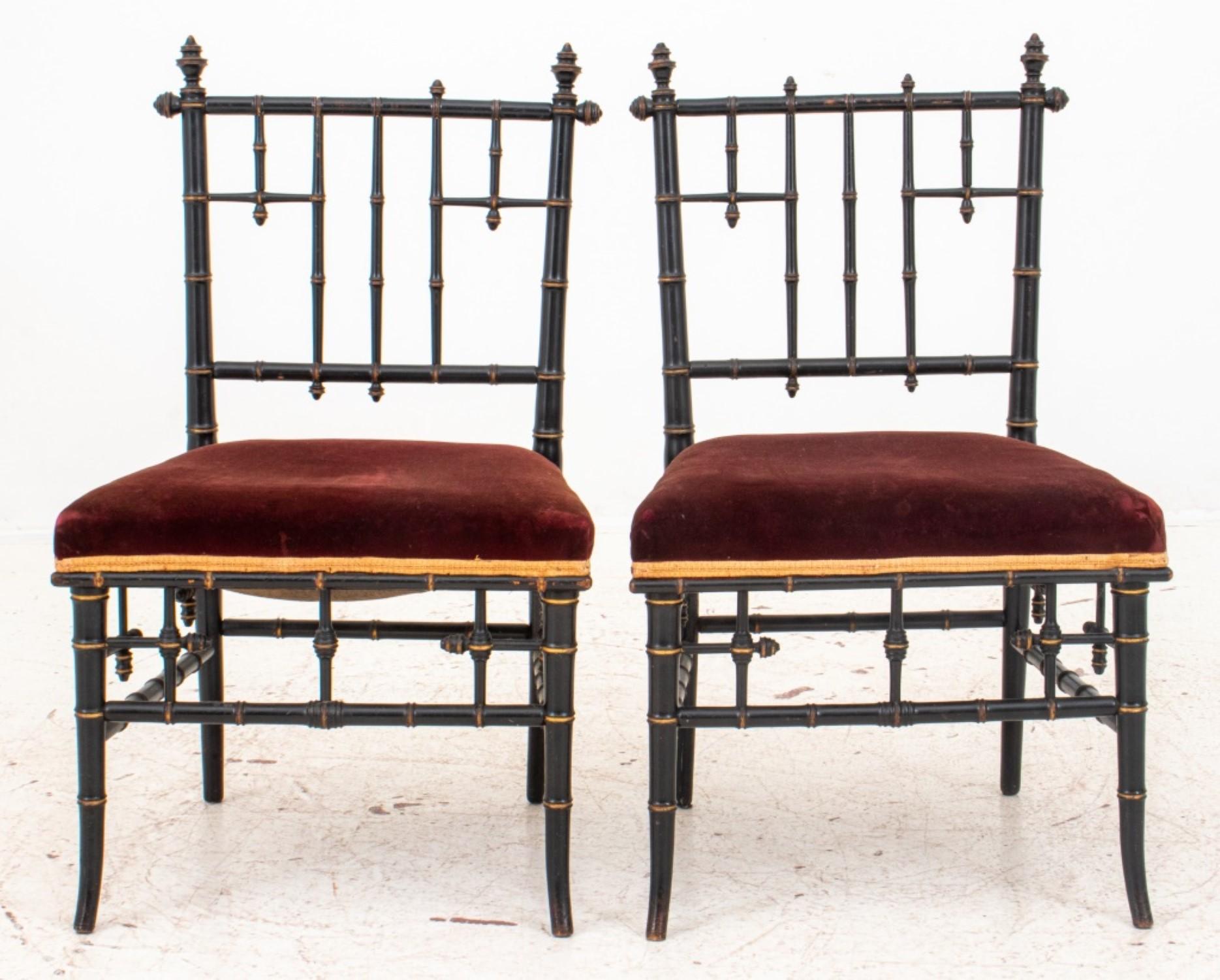 American Aesthetic Ebonized Bamboo Side Chairs, 2 In Good Condition For Sale In New York, NY