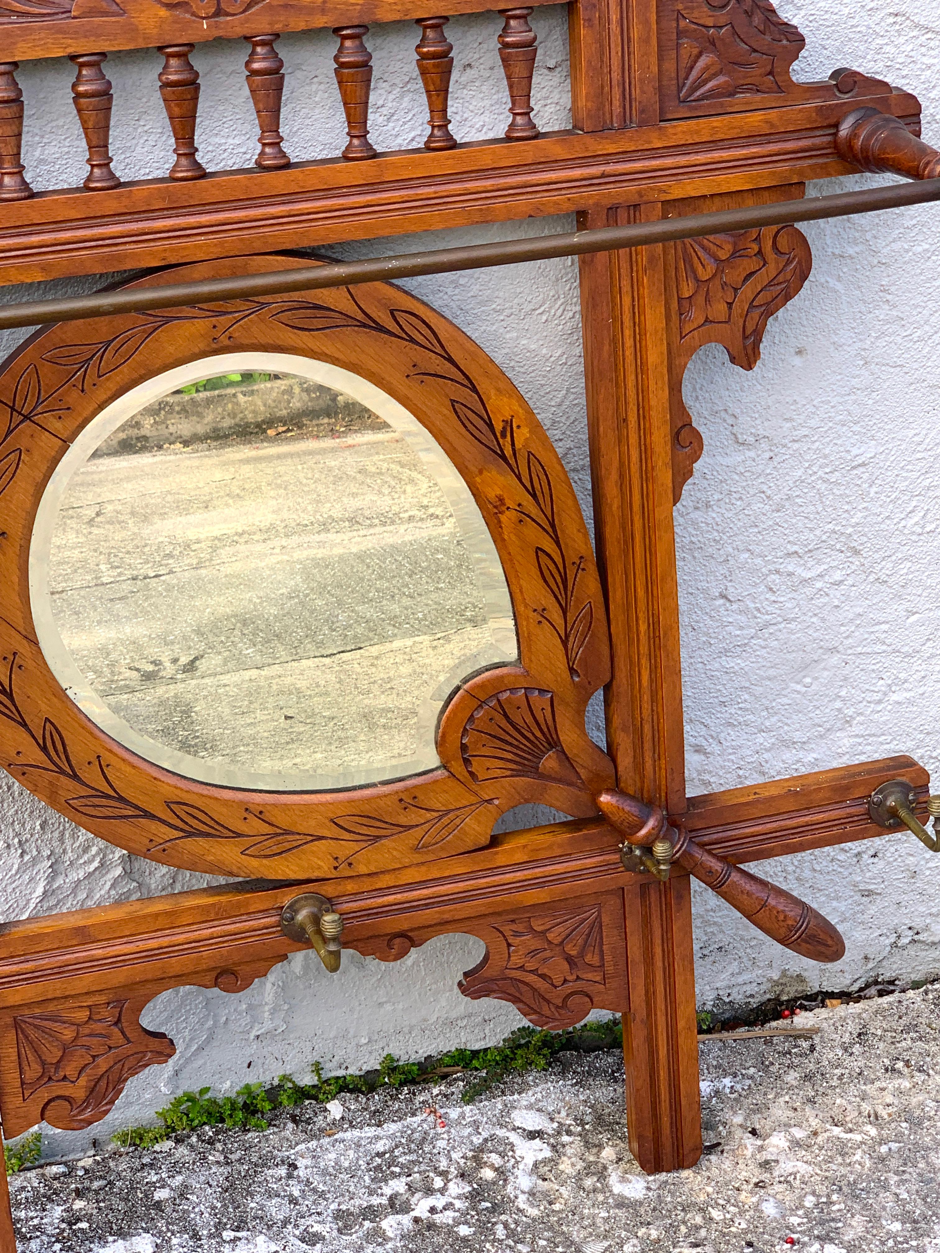 19th Century American Aesthetic Hanging Mirrored Hall Rack For Sale
