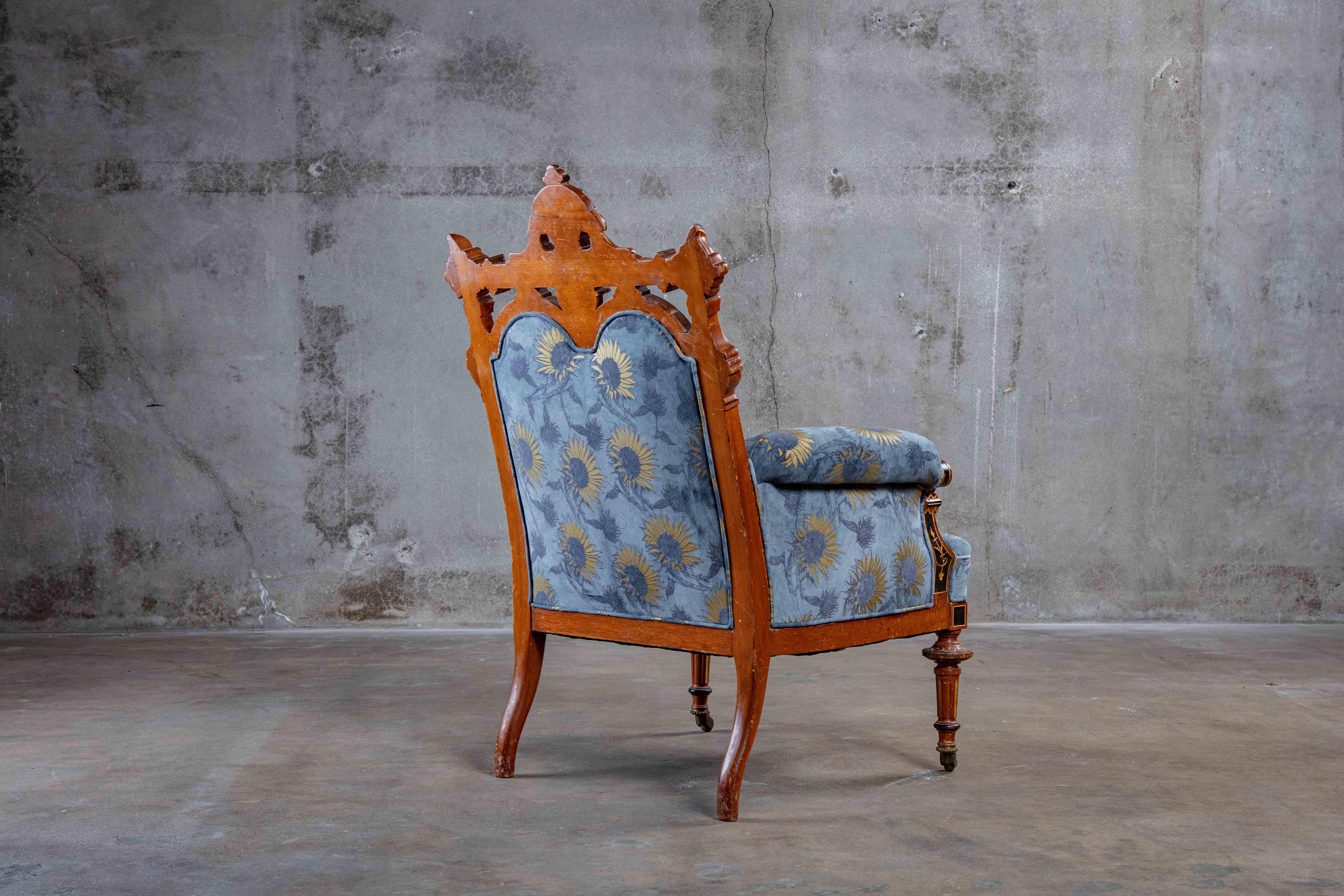 American Aesthetic Inlaid Gilt Armchair In Fair Condition For Sale In Los Angeles, CA