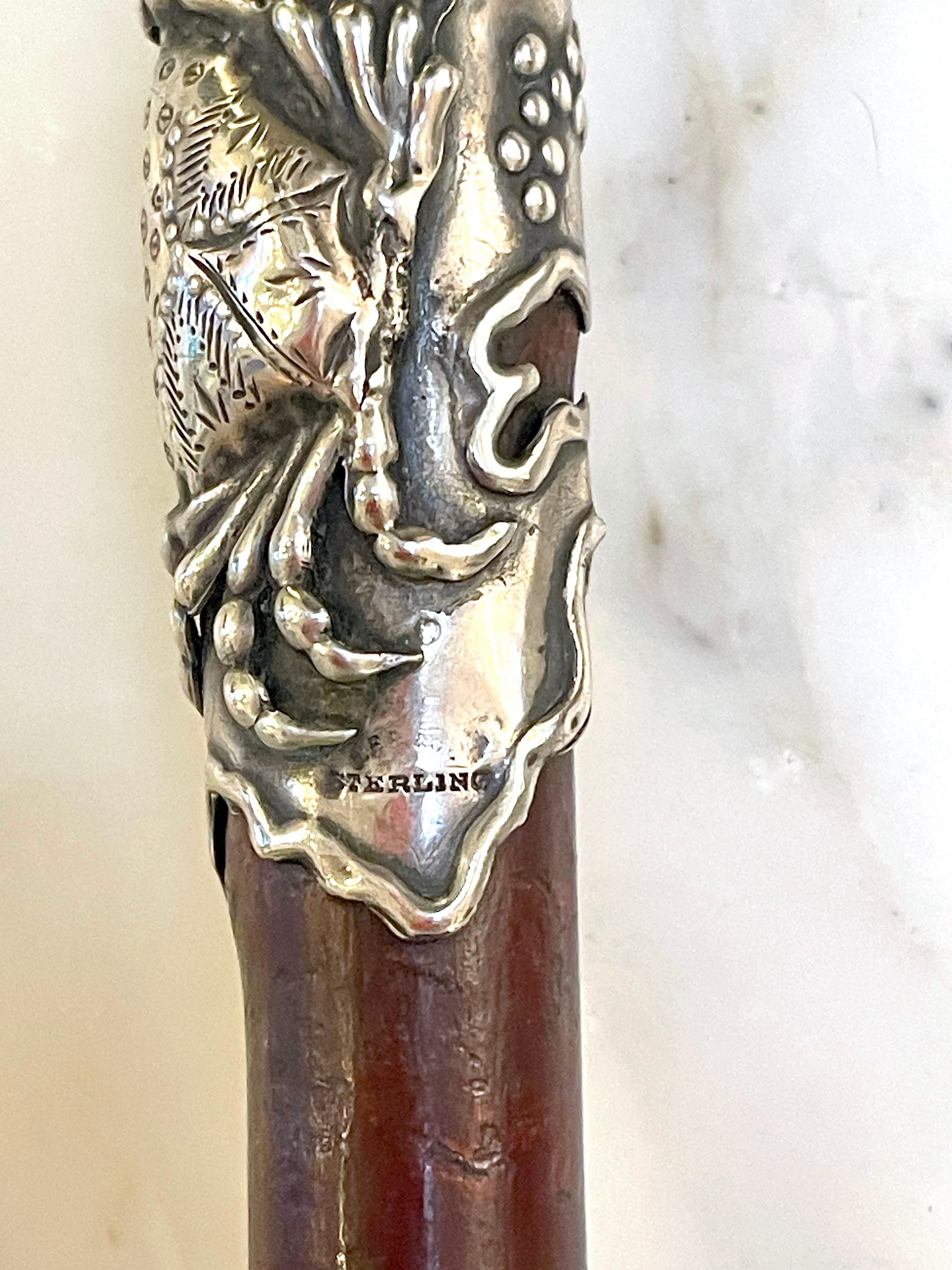 American Aesthetic/Japonisme Sterling Mounted Root Cane Attributed to Gorham For Sale 3