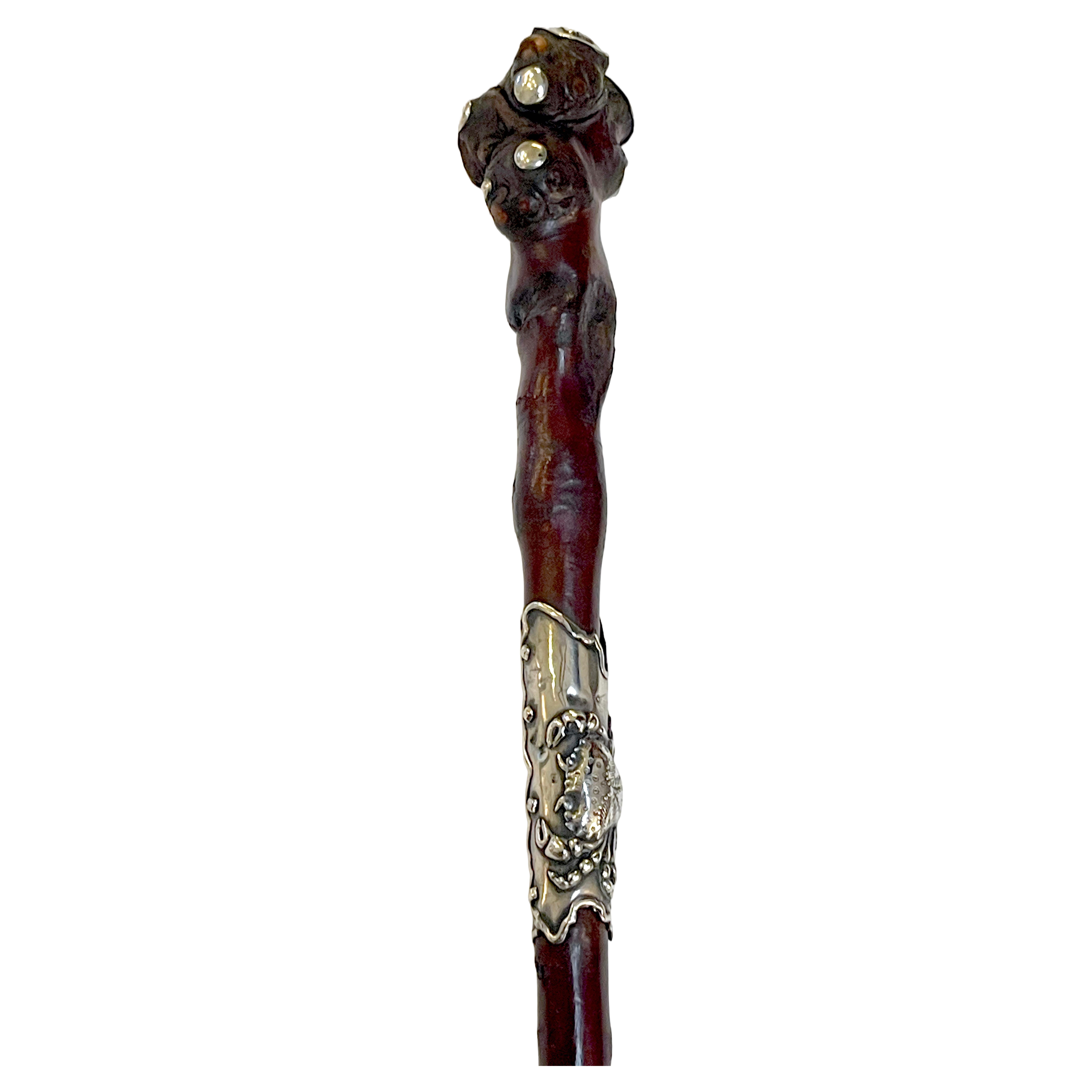 American Aesthetic/Japonisme Sterling Mounted Root Cane Attributed to Gorham

An exquisite American Aesthetic/Japonisme Sterling Mounted Root Cane, Attributed to Gorham date lettered 'F' for 1873. This 35-inch masterwork features a natural root