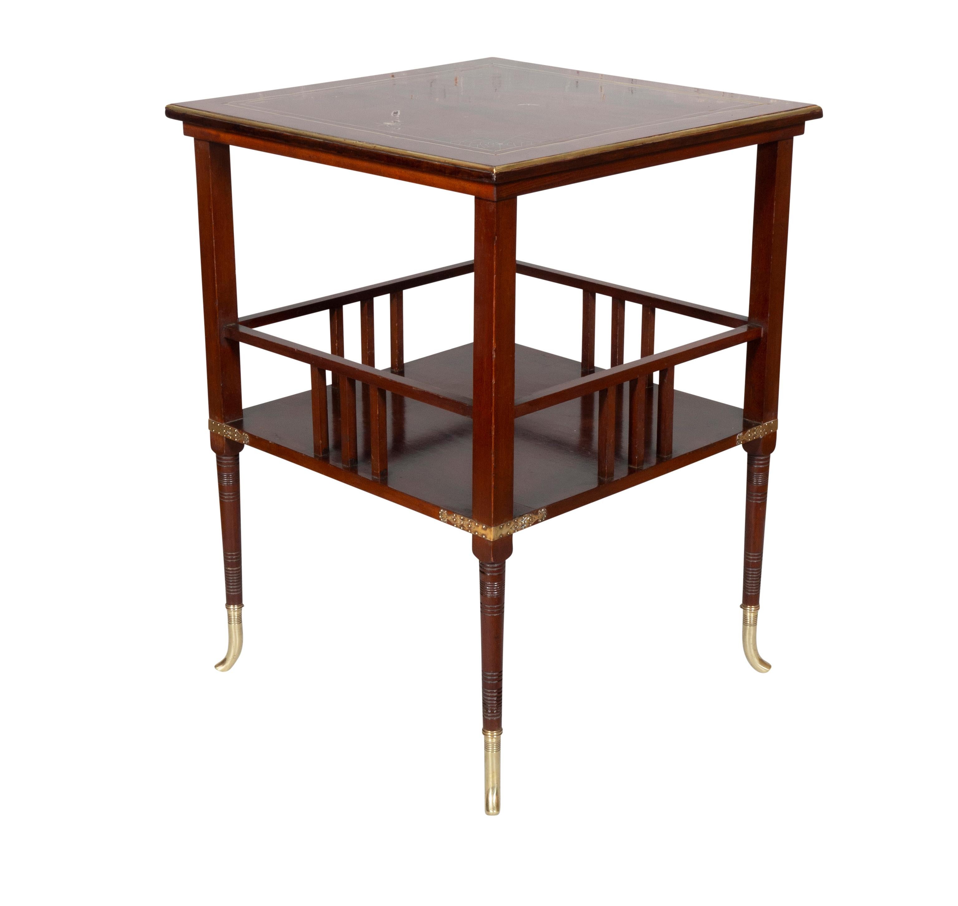 Brass American Aesthetic Mahogany and Mother of Pearl Table by A&H Lejambre For Sale