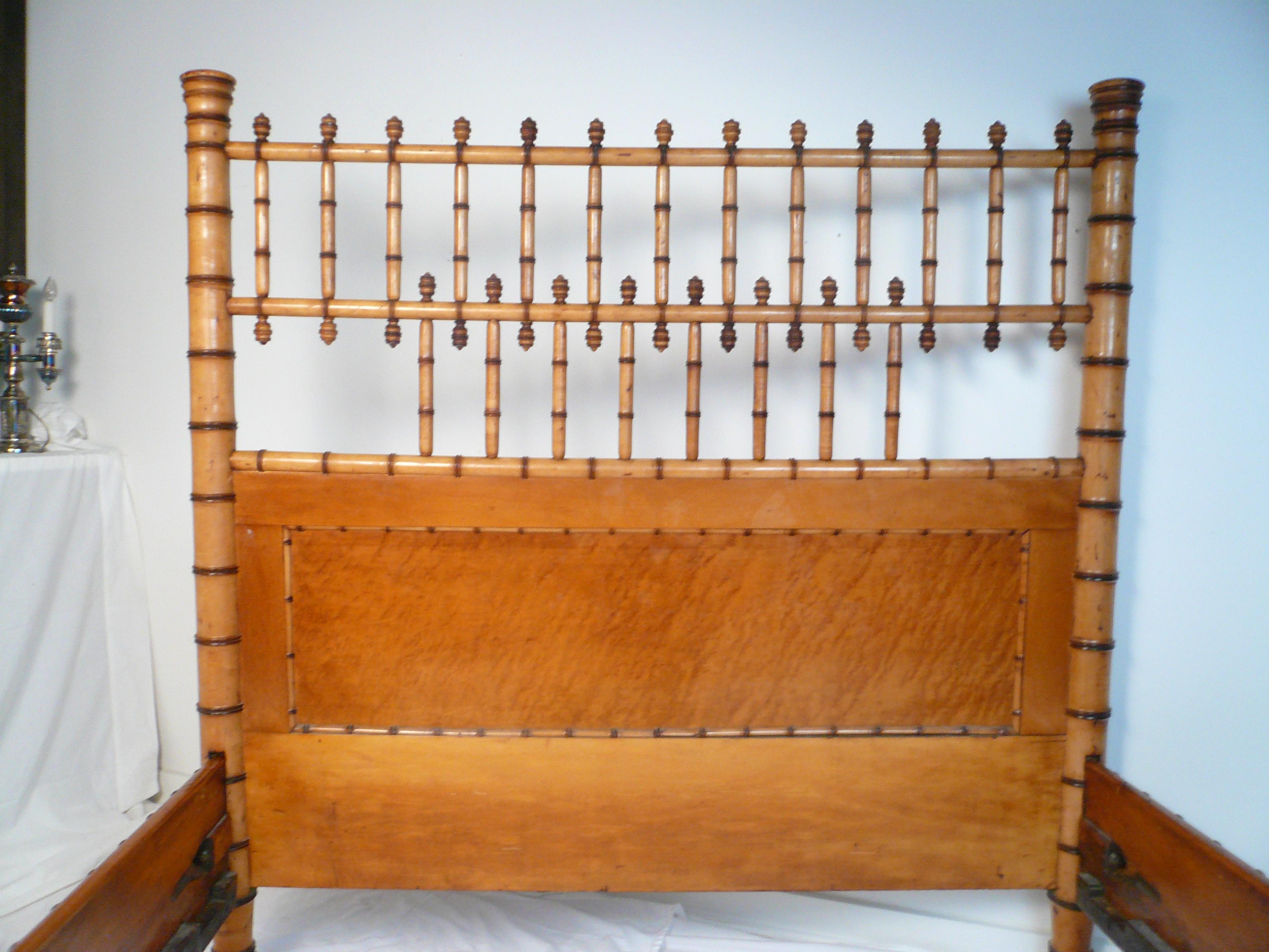 American Aesthetic Movement Birds Eye Maple Faux Bamboo Bed For Sale 2