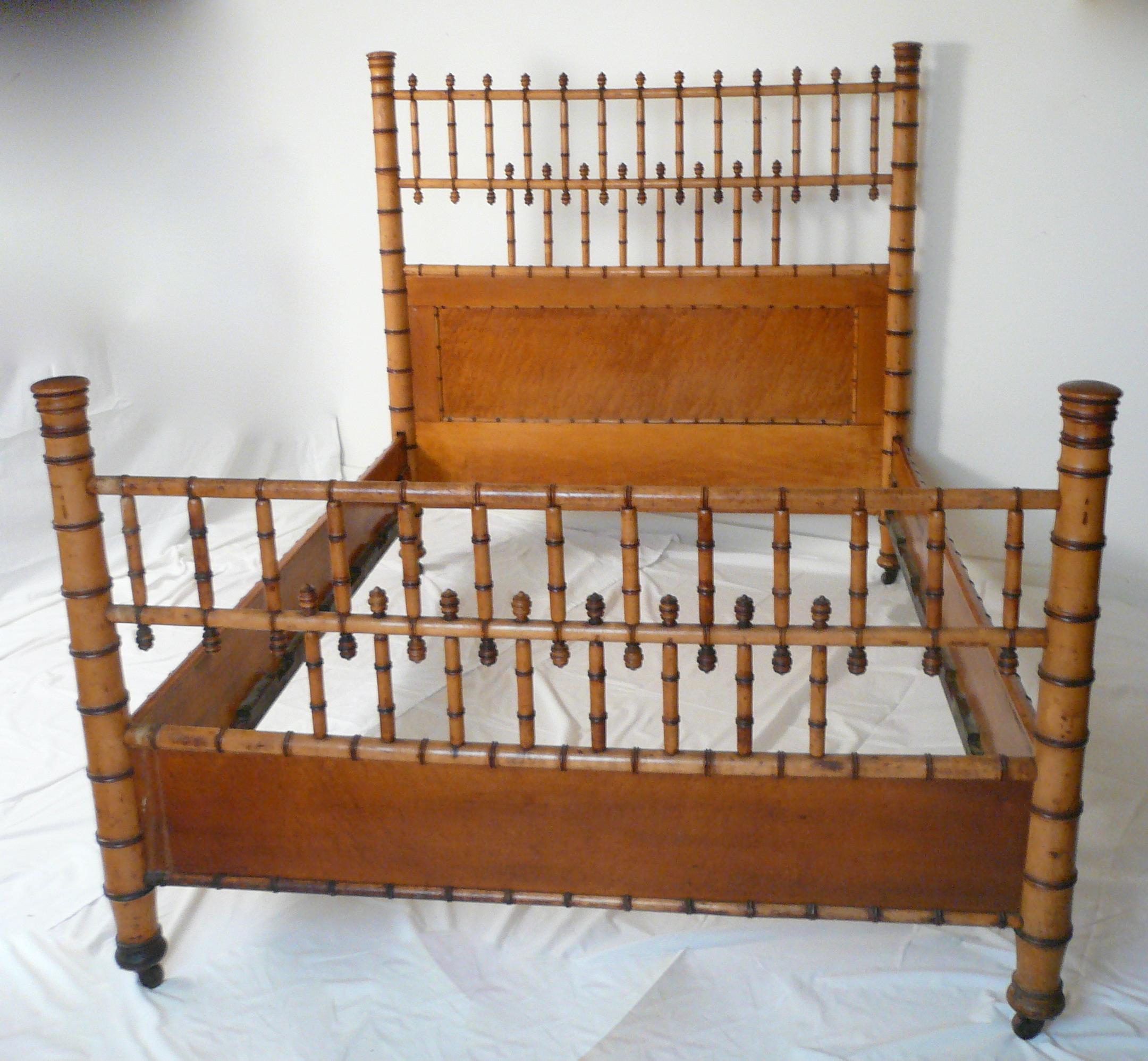 American Aesthetic Movement Birds Eye Maple Faux Bamboo Bed For Sale 5
