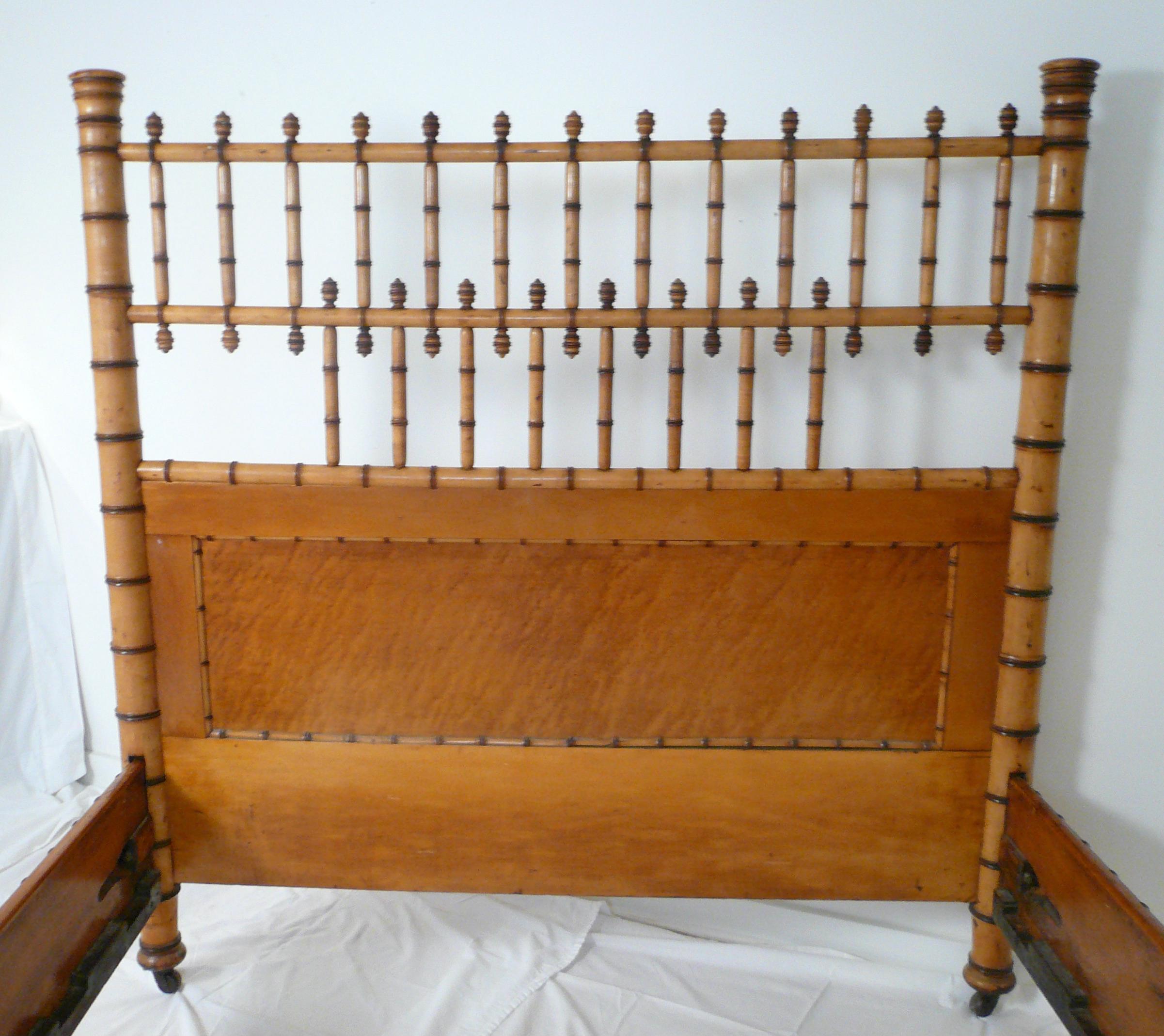 American Aesthetic Movement Birds Eye Maple Faux Bamboo Bed For Sale 8