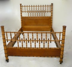 American Aesthetic Movement Birds Eye Maple Faux Bamboo Bed