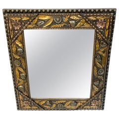 American Aesthetic Movement Floral Motif Gilt 
Polychromed Mirror