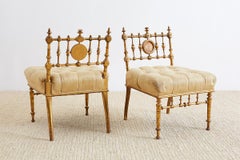 American Aesthetic Movement Giltwood Tufted Slipper Chairs