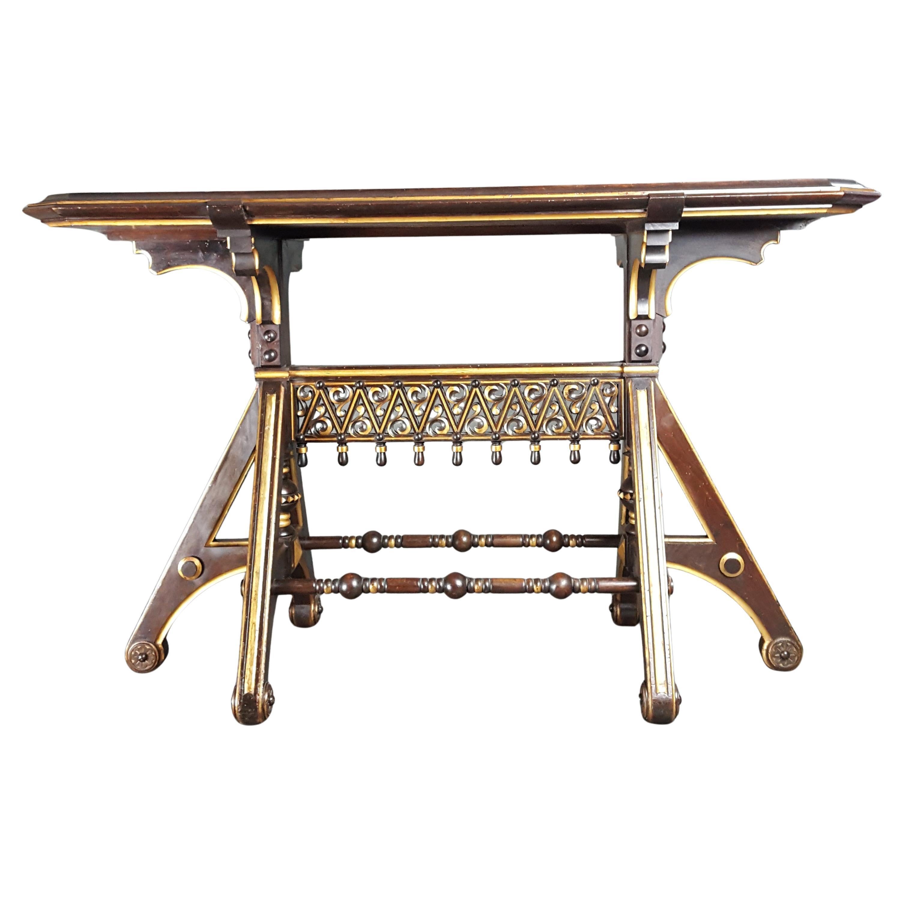 American Aesthetic Movement Gothic ebonised table Herter Brothers style