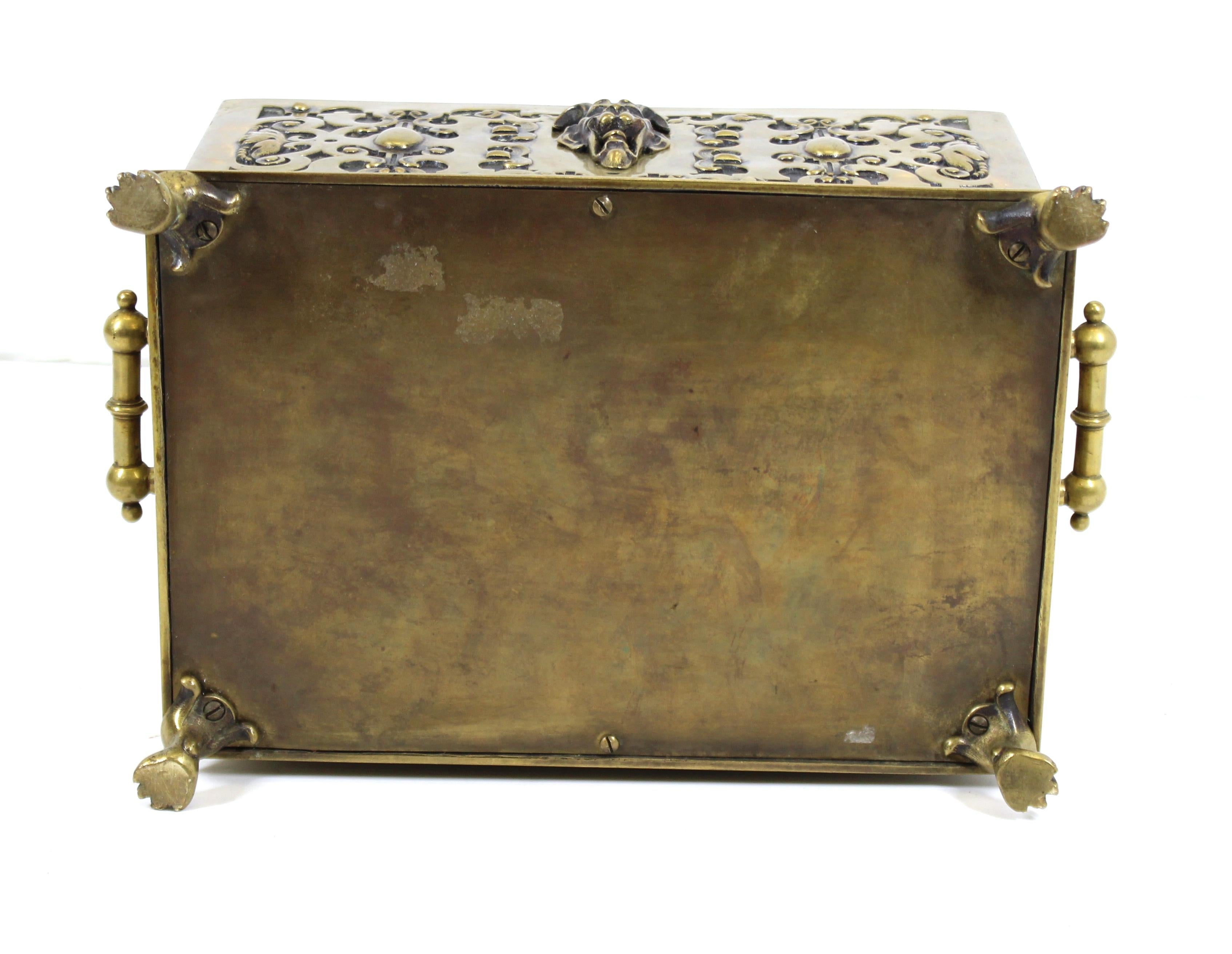 American Aesthetic Movement Ornate Cast Bronze Casket Humidor Box with Grotesque 3