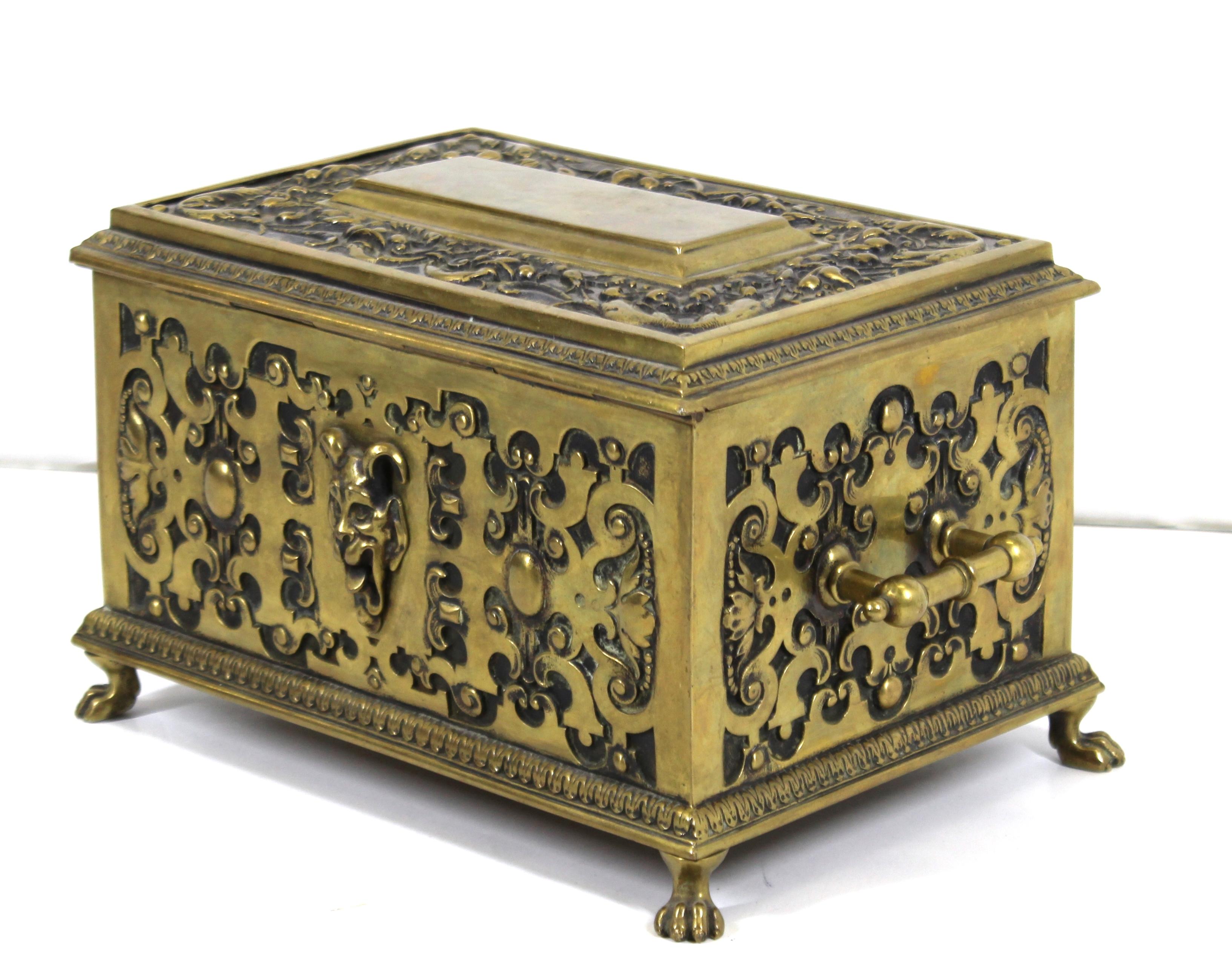 American Aesthetic Movement Ornate Cast Bronze Casket Humidor Box with Grotesque In Good Condition In New York, NY