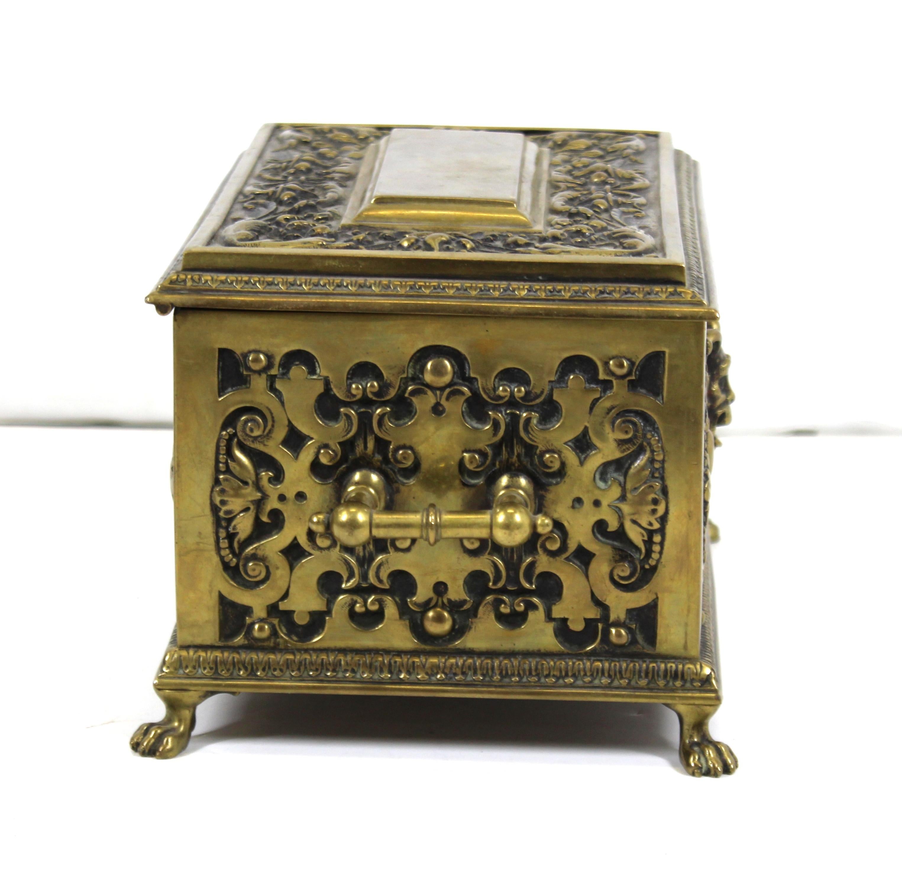 Late 19th Century American Aesthetic Movement Ornate Cast Bronze Casket Humidor Box with Grotesque