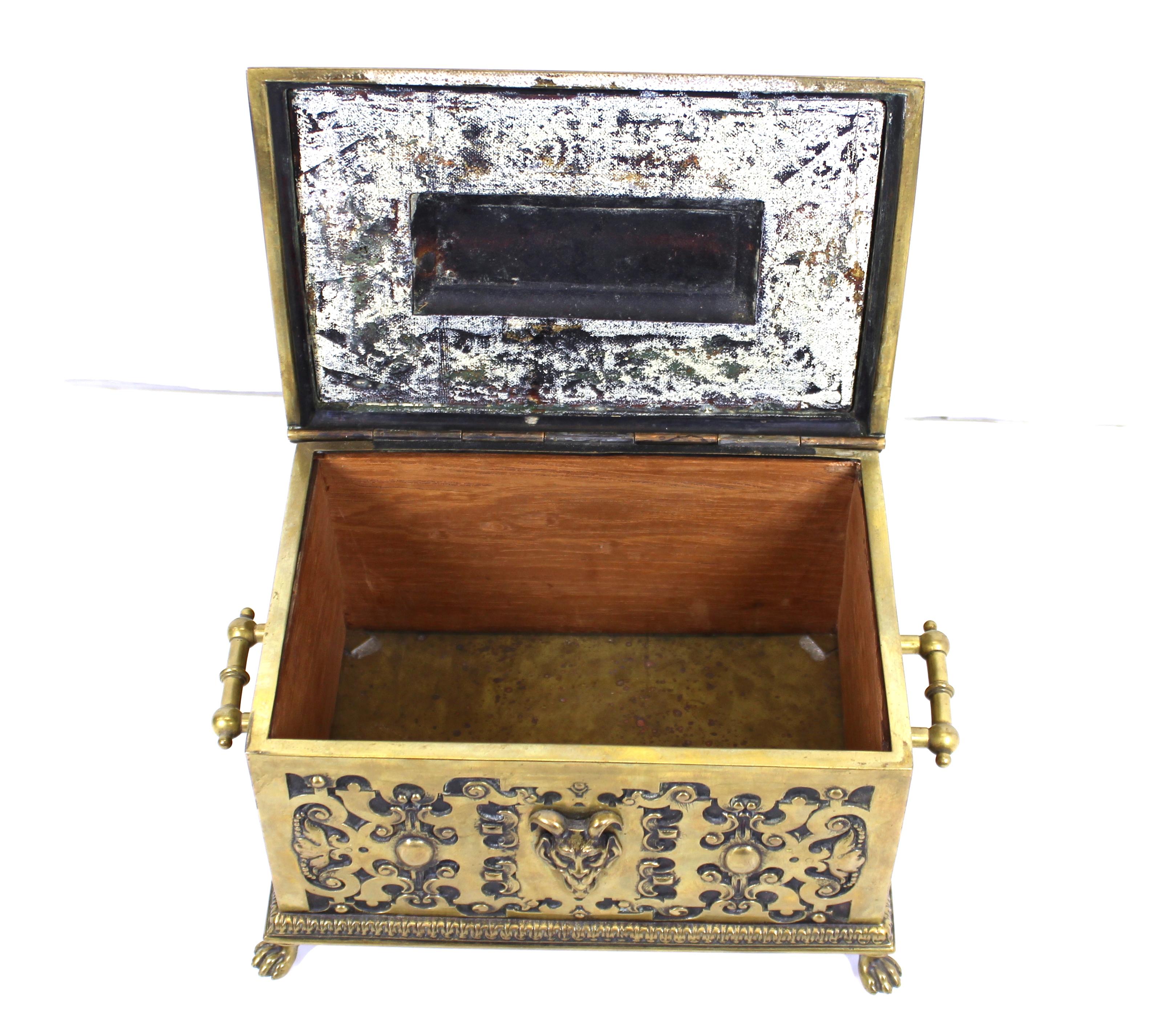 American Aesthetic Movement Ornate Cast Bronze Casket Humidor Box with Grotesque 1