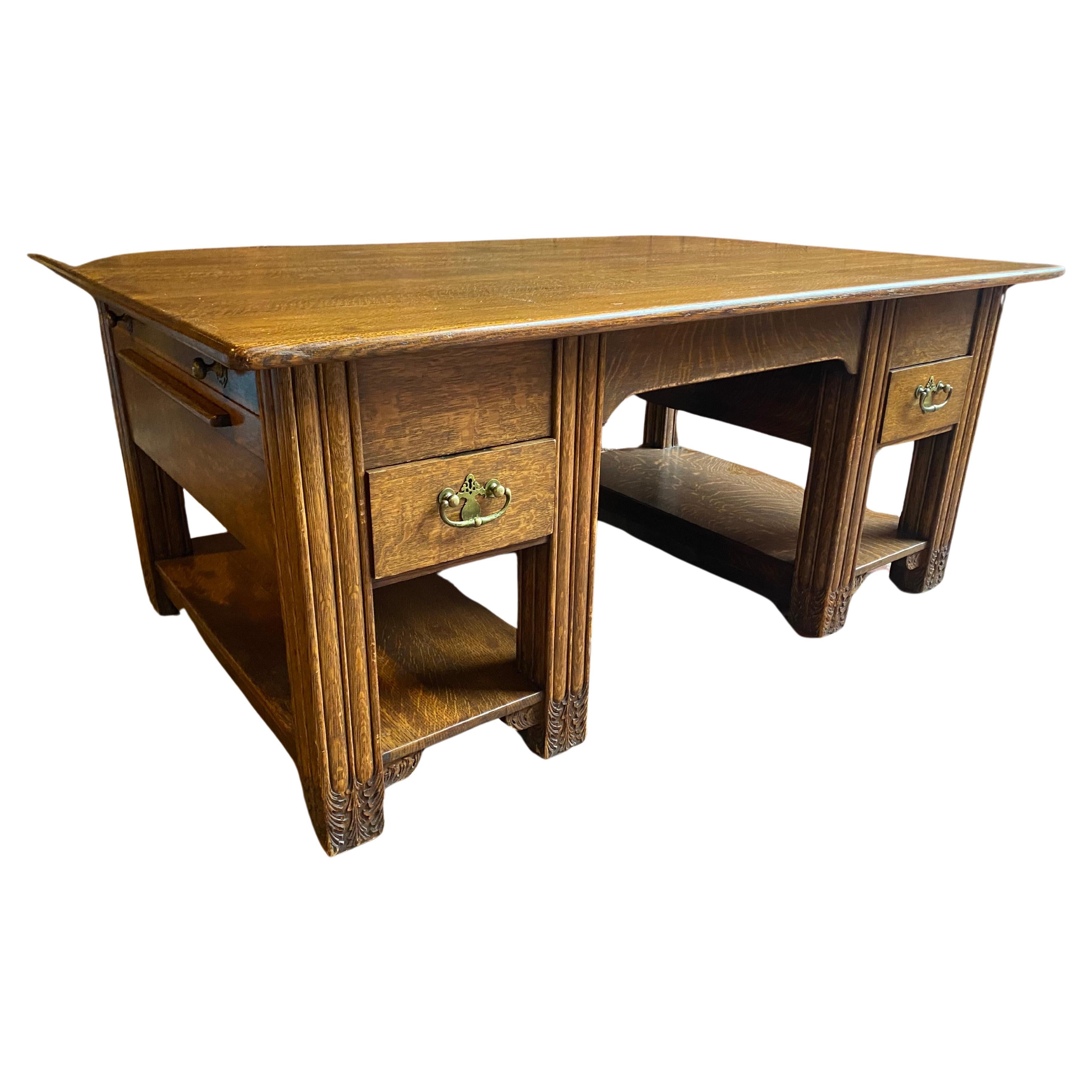 American Aesthetic Oak Partners Desk manner Louis Comfort Tiffany
