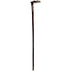 Antique American Aesthetic Sterling Serpent & Bog Wood Cane/Walking Stick