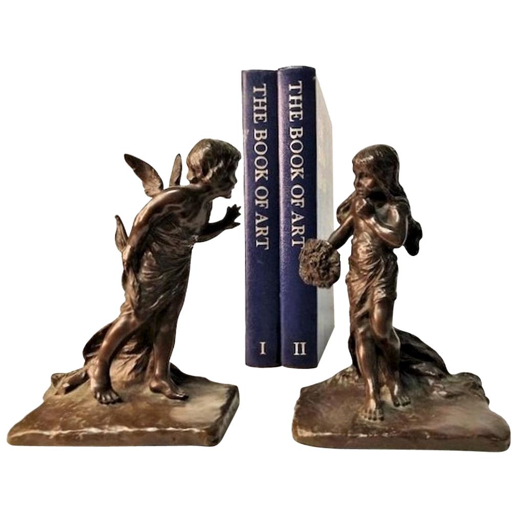 American Aestheticism, Griffoul Foundry Sculptural Bronze Bookends, Early XX C.