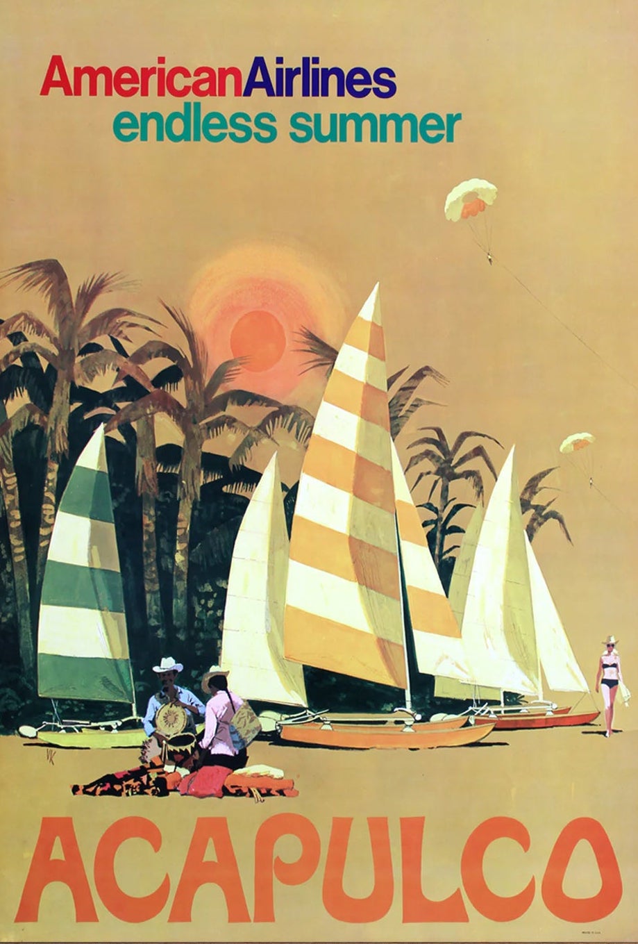 American Airlines - Affiche originale d'Acapulco, 1971