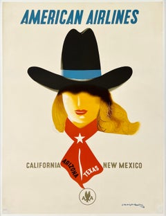 AMERICAN AIRLINES - CALIFORNIA TEXAS Original Vintage Airline Travel Poster