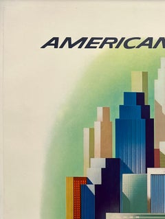 AMERICAN AIRLINES CHICAGO Original Vintage Airline Travel Tourism MCM Poster