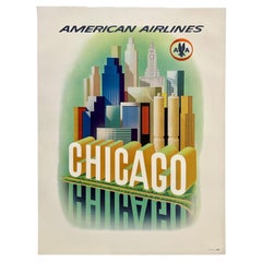 AMERICAN AIRLINES CHICAGO Original Vintage Airline Travel Tourism MCM Poster