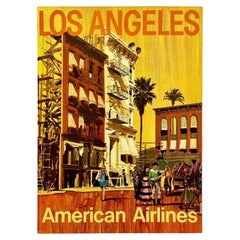 AMERICAN AIRLINES - LOS ÁNGELES. Cartel de viaje vintage original de una aerolínea, 15" x 21"