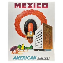 AMERICAN AIRLINES - MESSICO Poster originale d'epoca di una compagnia aerea, dedicato ai viaggi e al turismo, stile MCM