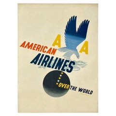 AMERICAN AIRLINES - OVER THE WORLD Poster di viaggio originale d'epoca della compagnia aerea, stile MCM