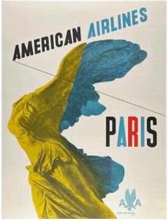 AMERICAN AIRLINES PARIS Original Vintage Airline Reise Tourismus Frankreich Poster